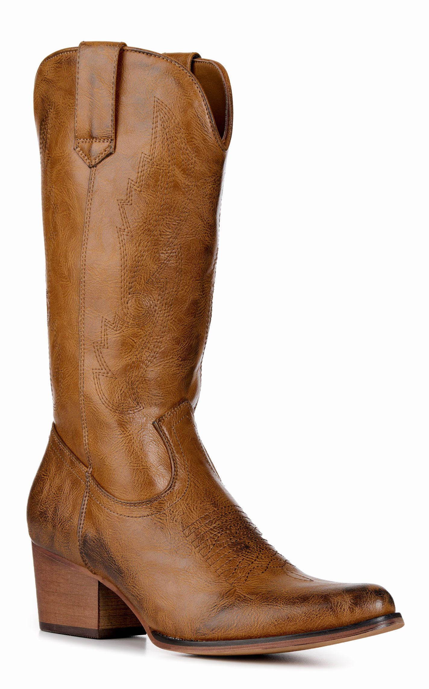 Roper Women's Nettie Vintage Brushed Tan Faux Leather Round Toe Cowboy Boots - Image 1