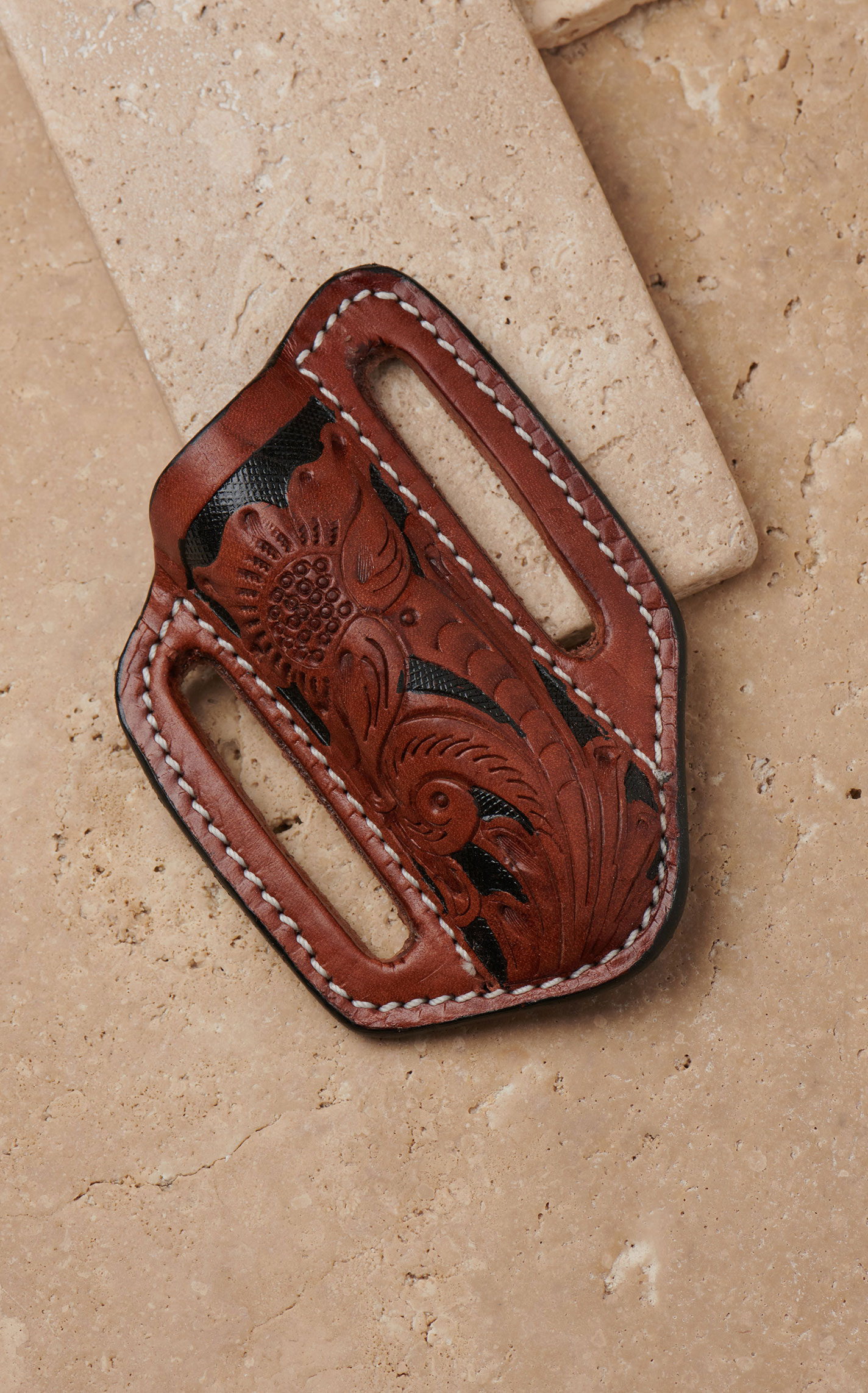 Circle SH Chestnut Brown Floral Tooled Leather Knife Sheath - Image 1