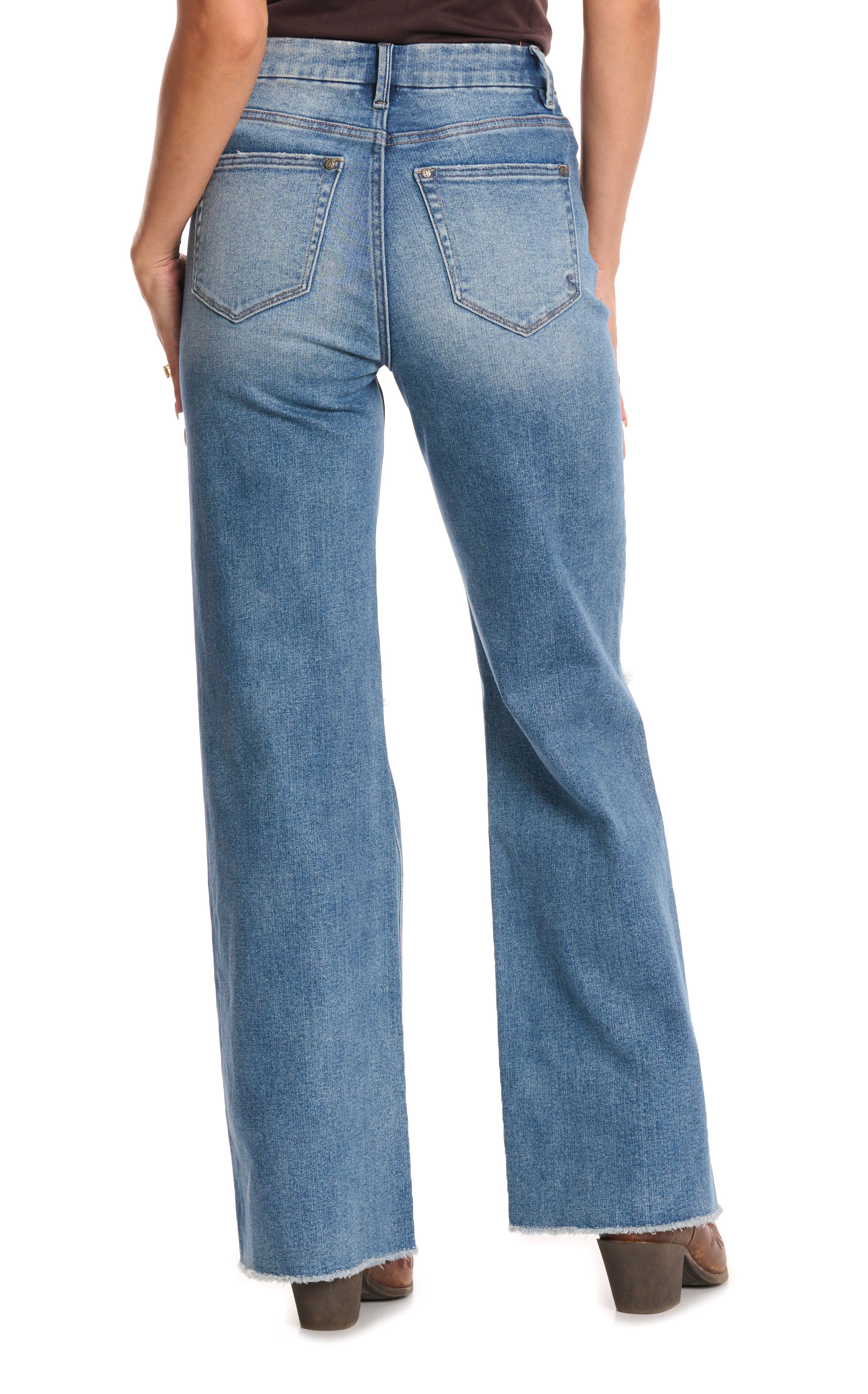 Rockin C Women's Medium Wash Distressed Wide Leg Jeans - Image 1