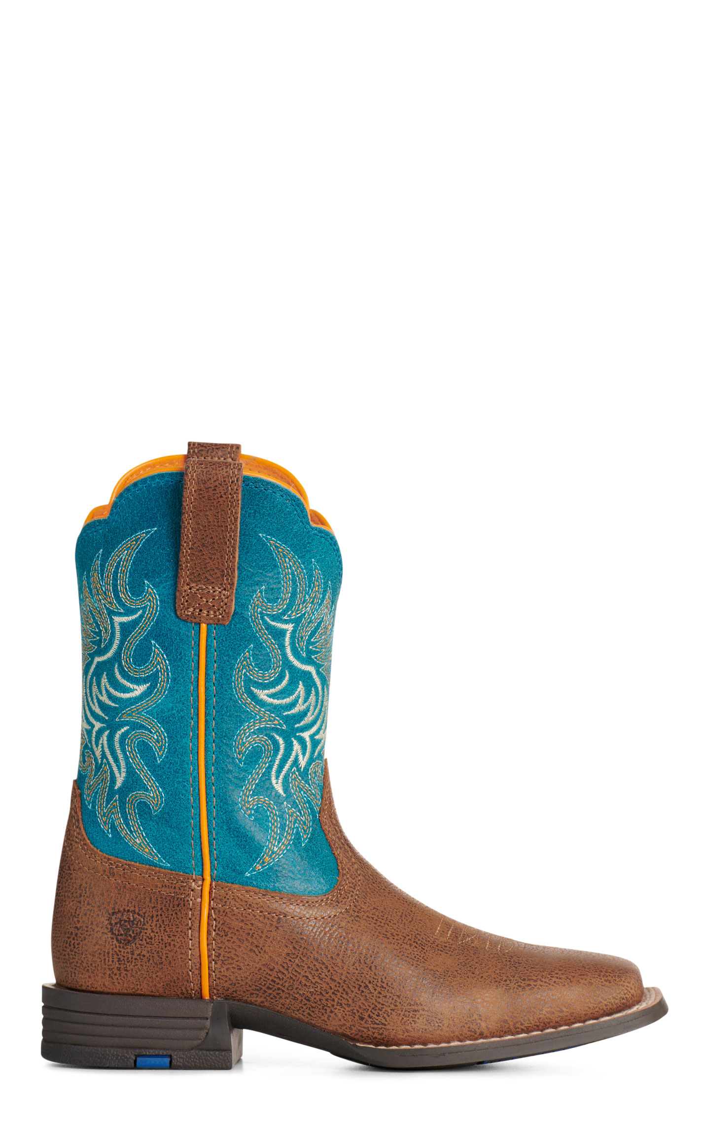 Ariat Youth Chestnut & Teal Wide Square Toe Cowboy Boots - Image 1