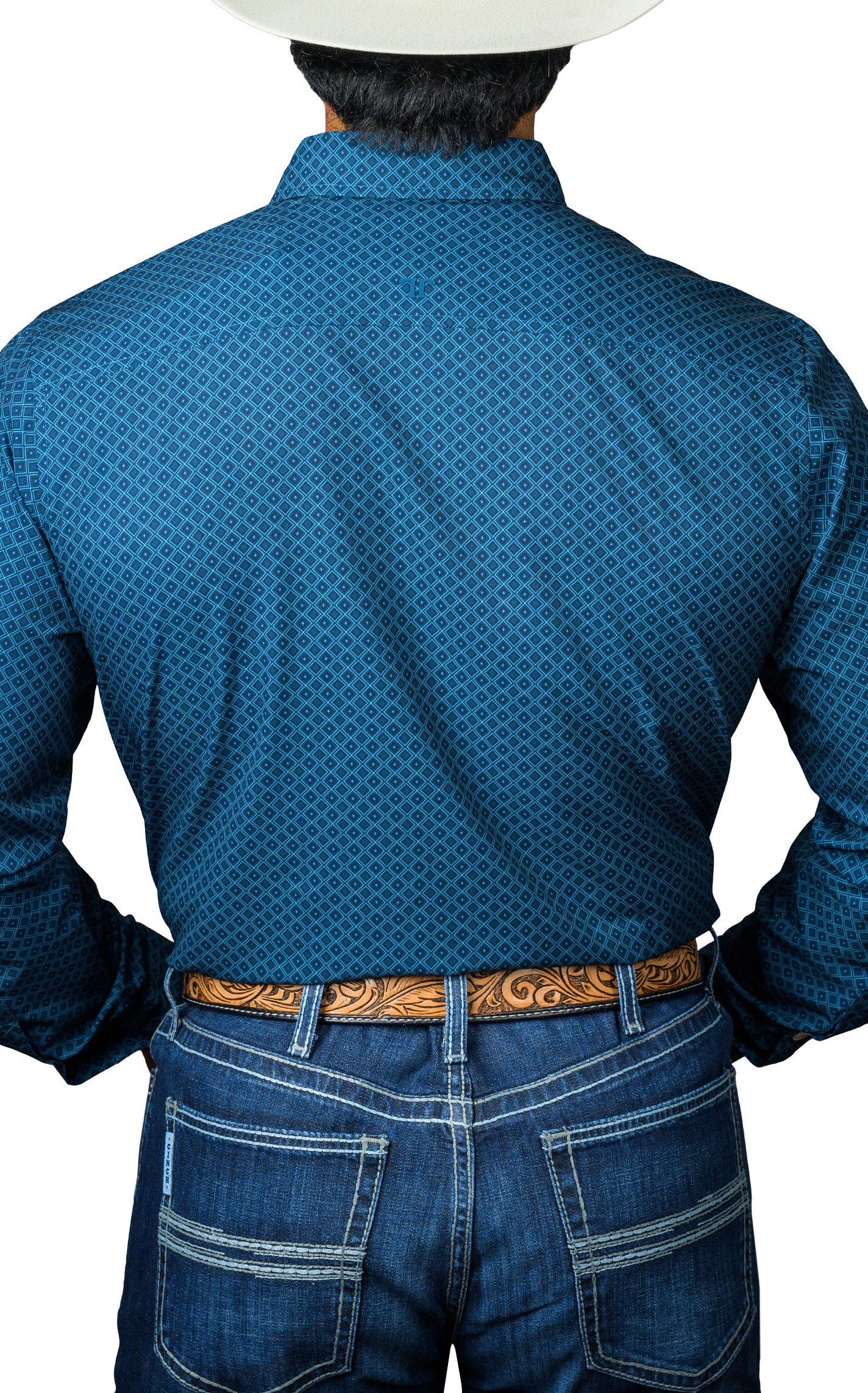Ferrell Men's Teal Blue Geo Print Western Shirt - Image 1