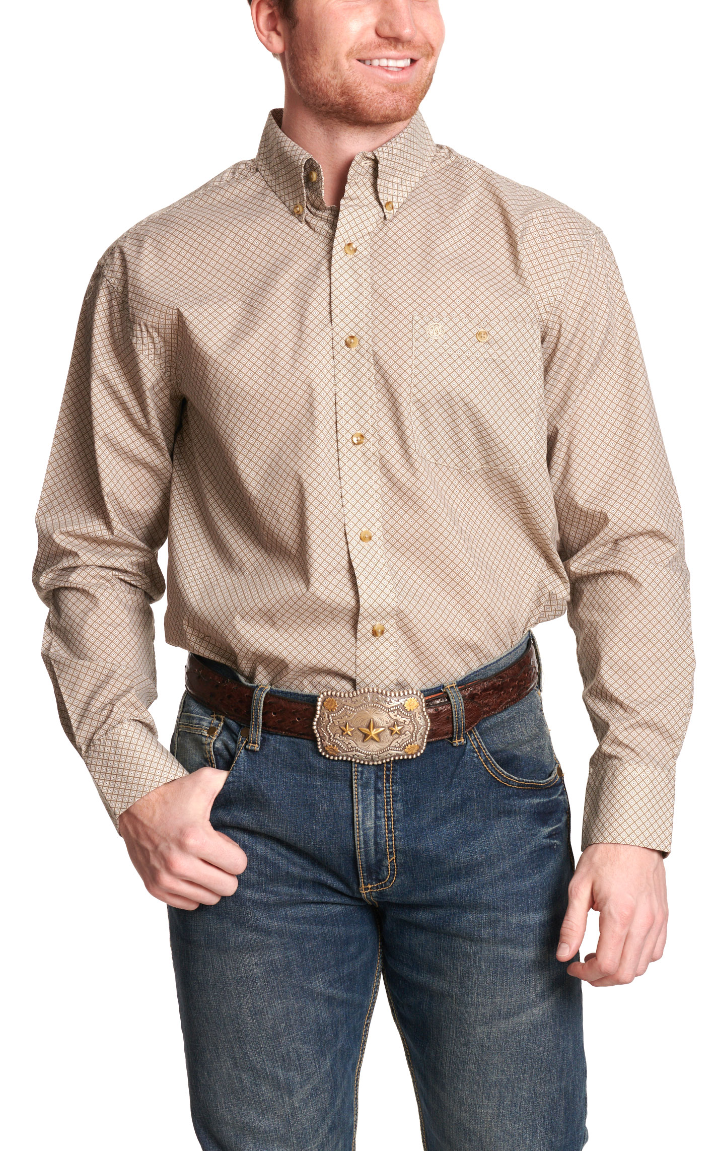 Wrangler Men's Classic Taupe Geo Western Shirt - Image 1