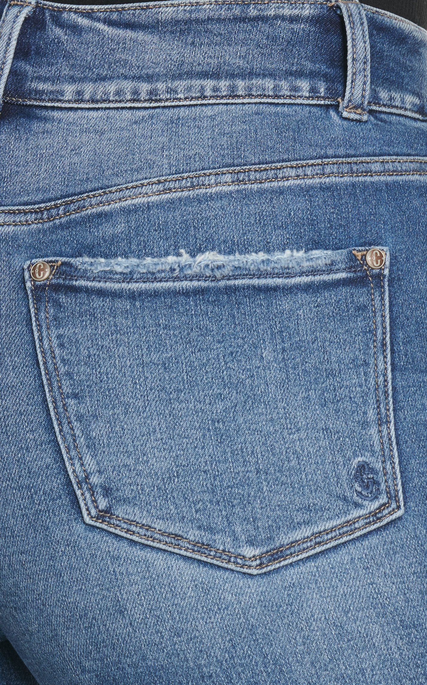 Rockin’ C Women’s Light Wash Distressed Double Button High Rise Flare Jeans - Image 1