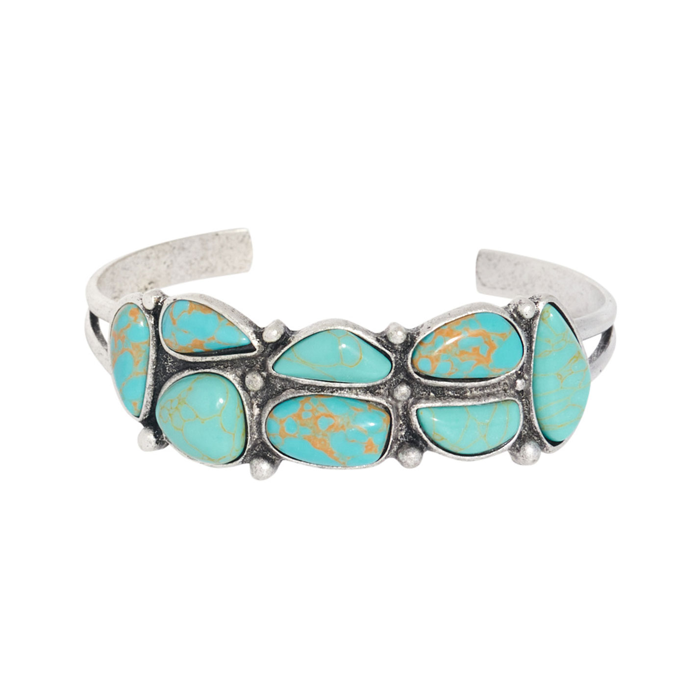 Rockin' C Silver & Turquoise Stacked Stone Cuff Bracelet - Image 1