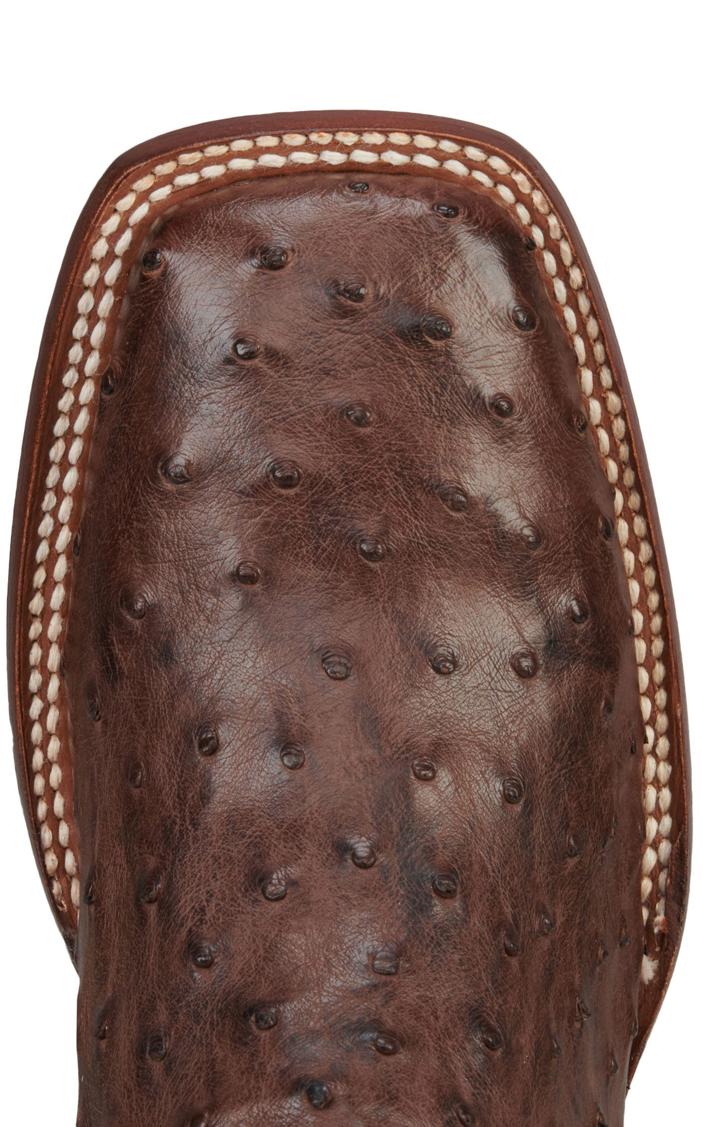 Cavender’s Women’s Sky Blue Leather and Bruchiato Moka Brown Full Quill Ostrich Exotic Square Toe Cowboy Boots - Image 1
