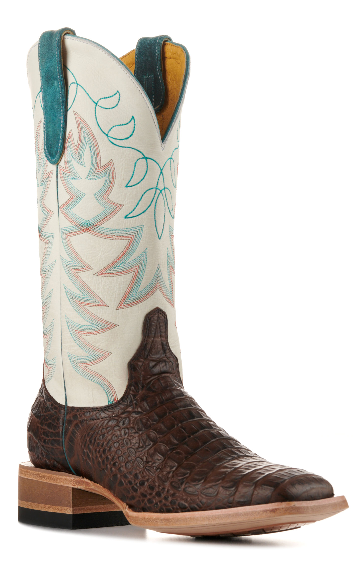 Cavender’s Women’s Endurance White and Chocolate Croc Print Wide Square Toe Cowboy Boots - Image 1