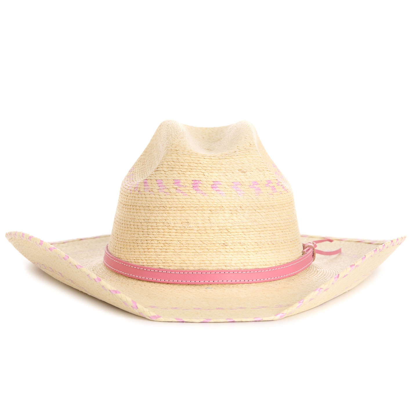 Cavender's Ranch Collection Kid's Natural & Pink Fine Palm Cowboy Hat - Image 1