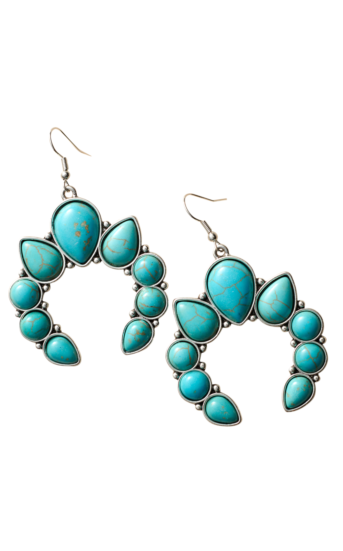 Southern Grace Silver & Turquoise Stones Squash Blossom Earrings - Image 1
