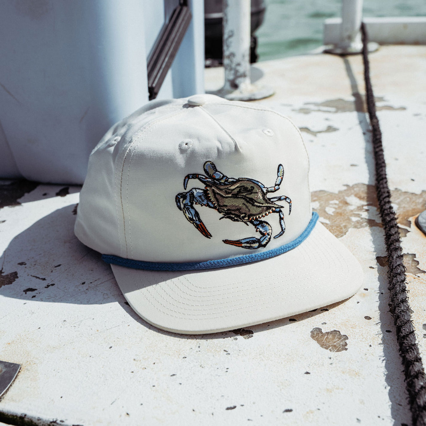 Duck Camp Ivory Blue Crab Embroidered With Rope Curved Bill Cap - Image 1
