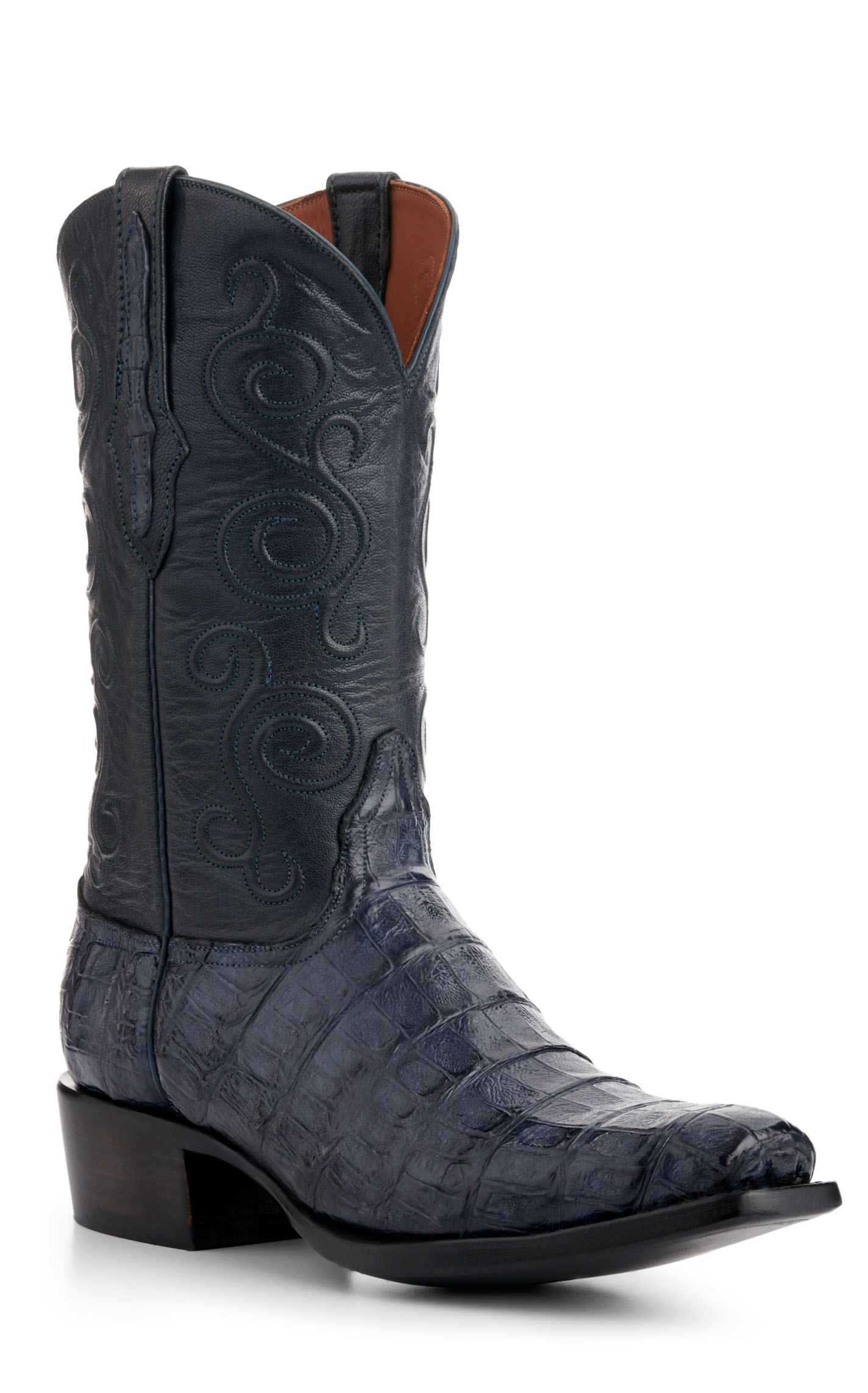Black Jack Men's Navy and Denim Blue Caiman Belly Square Toe Exotic Cowboy Boots - Image 1
