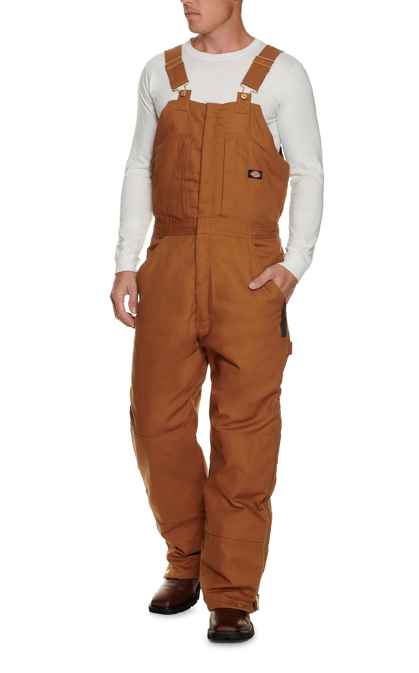 Dickies Men's Brown Duck Water Repellent Insulated Bib Overalls - Image 1