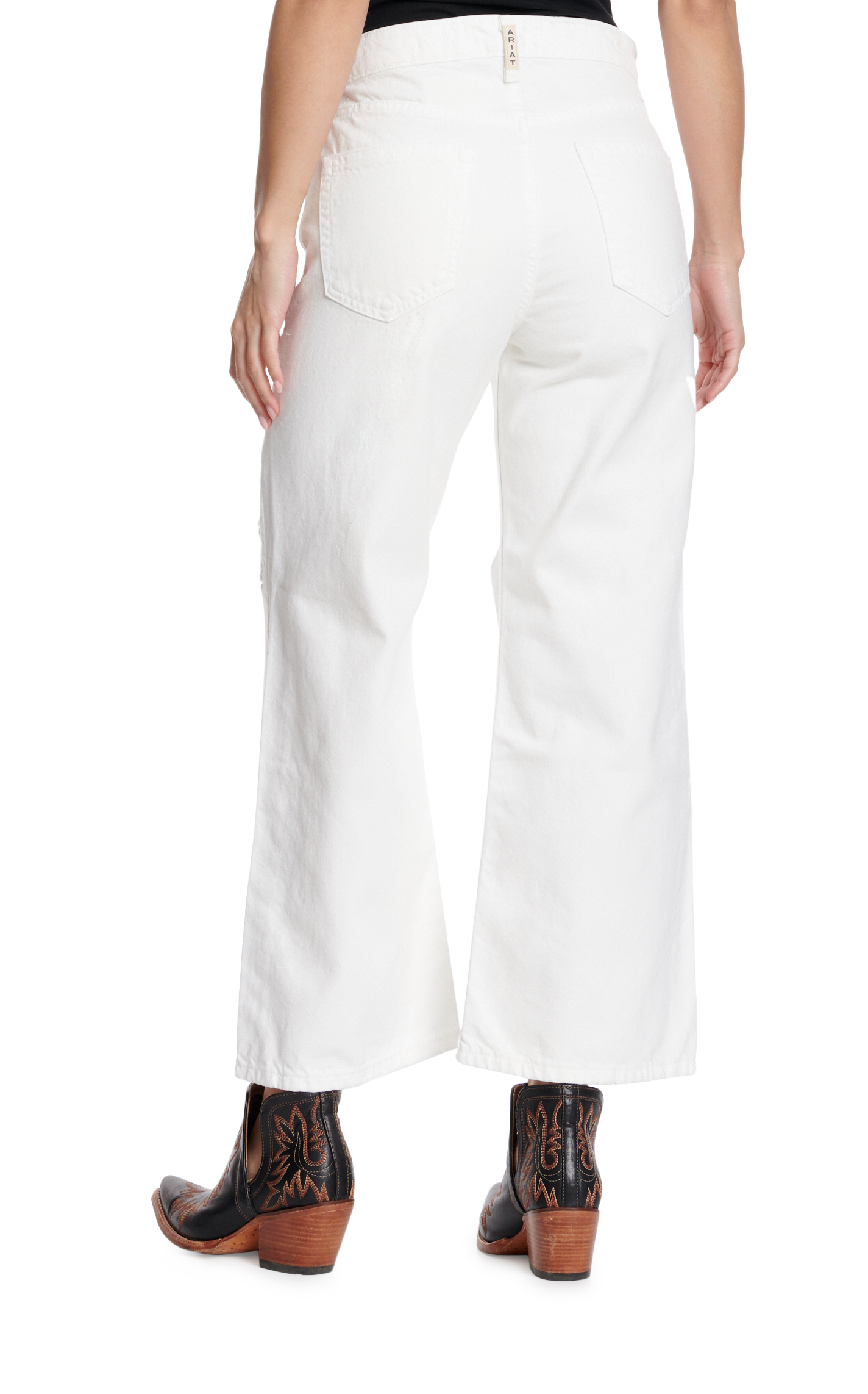 Ariat Women's White Denim Tomboy High Rise Wide Distressed Leg  Cropped Jeans - Image 1