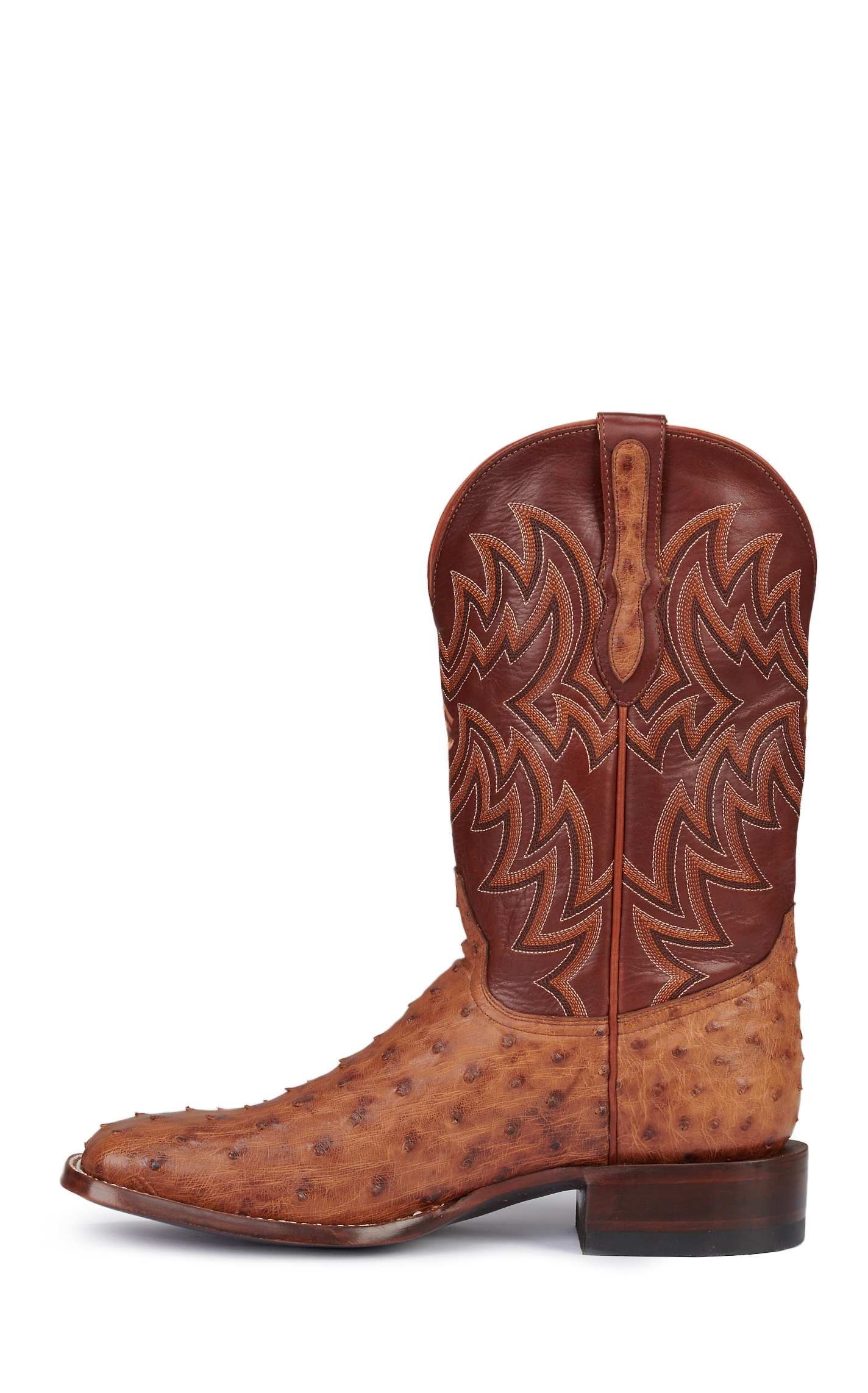 Cavender's Men's Orange and Cognac Full Quill Ostrich Rafter C Wide Square Toe Exotic Cowboy Boots - Image 1