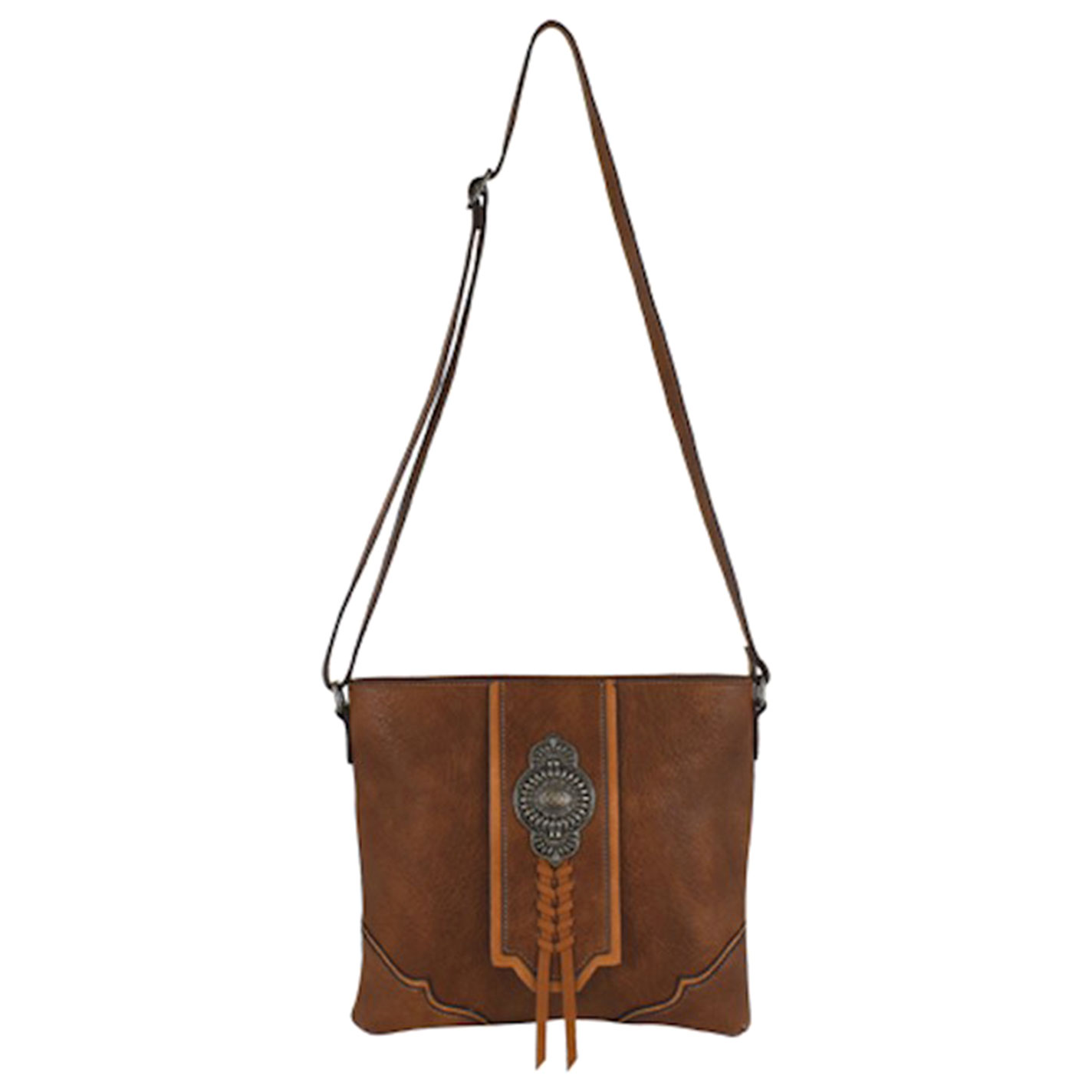Justin Pecan Leather & Colorful Aztec Western Crossbody Bag - Image 1