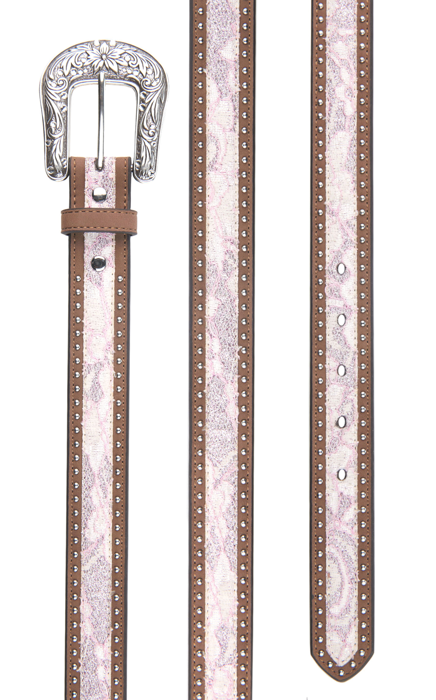 Nocona Girl's Leather & Pink Lace Western Belt - Image 2
