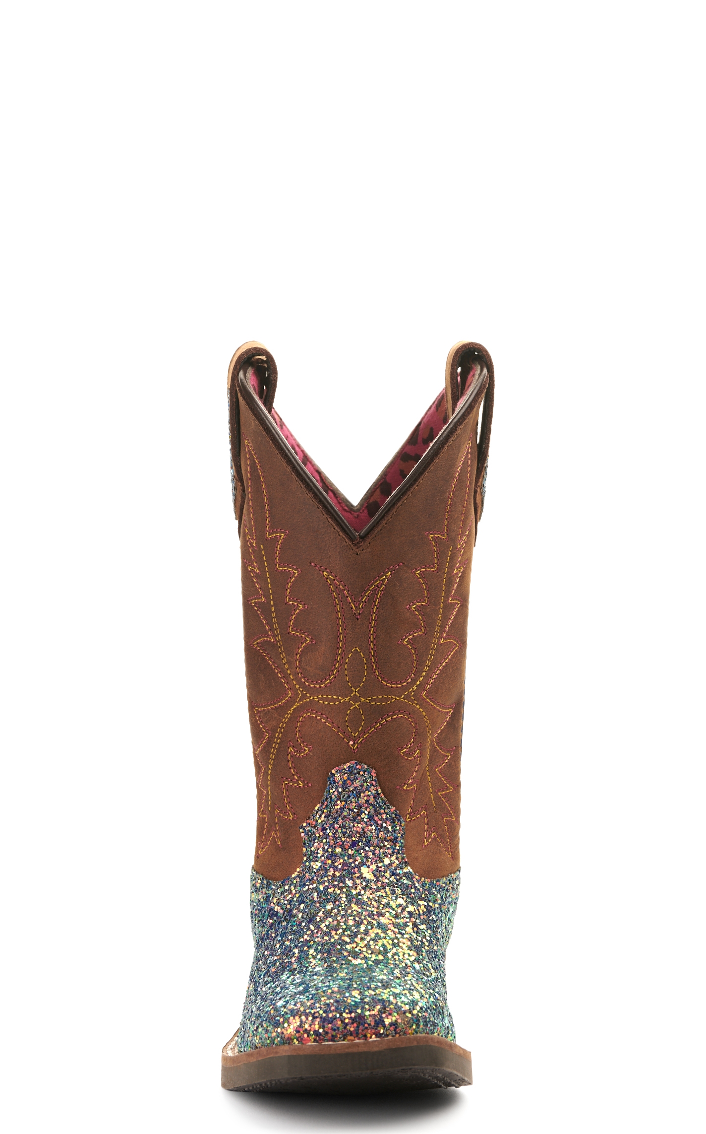 Smoky Mountain Girls Crazy Horse Brown and Mermaid Glitter Wide Square Toe Cowboy Boot - Image 1