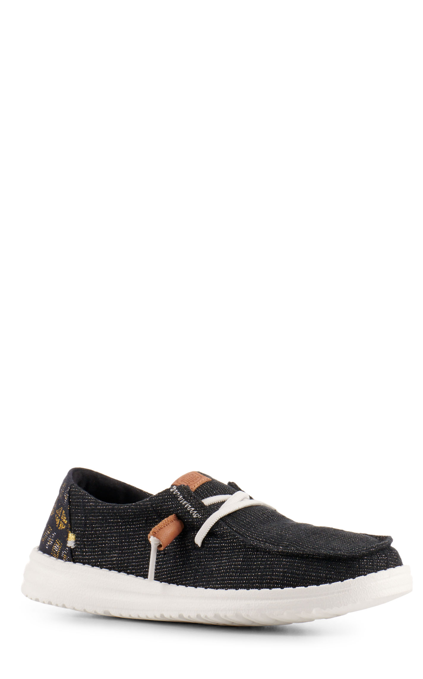 Hey Dude Women's Wendy Slub Baja Stripe Black and Silver Metallic Moc Toe Lace Up Casual Shoes - Image 1