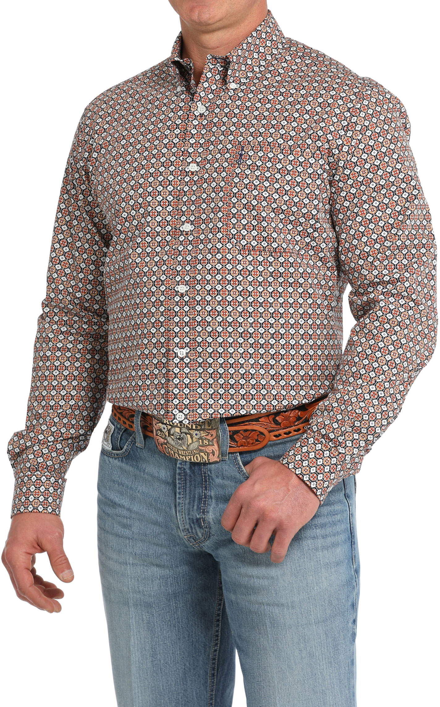 Cinch Men's Gold & Rust Geo Modern Western Shirt - Image 1