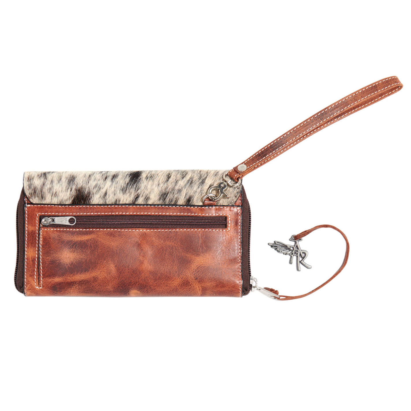 Angel Ranch Cinnamon & Chocolate Leather Cream Hair on Hide Wallet - Image 1
