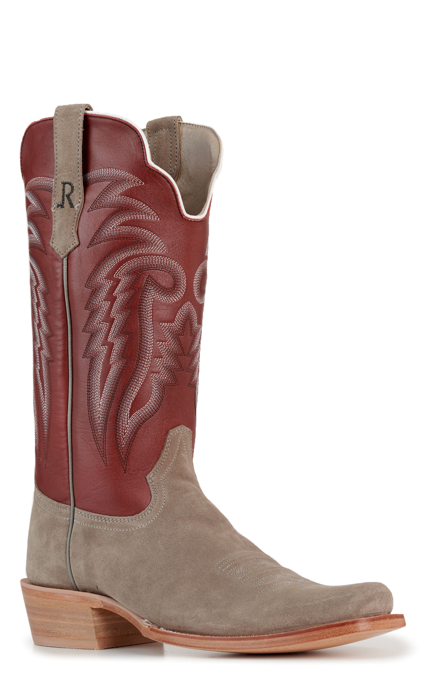 R. Watson Men's Dark Cherry and Charcoal Roughout Narrow Square Toe Cowboy Boots - Image 1