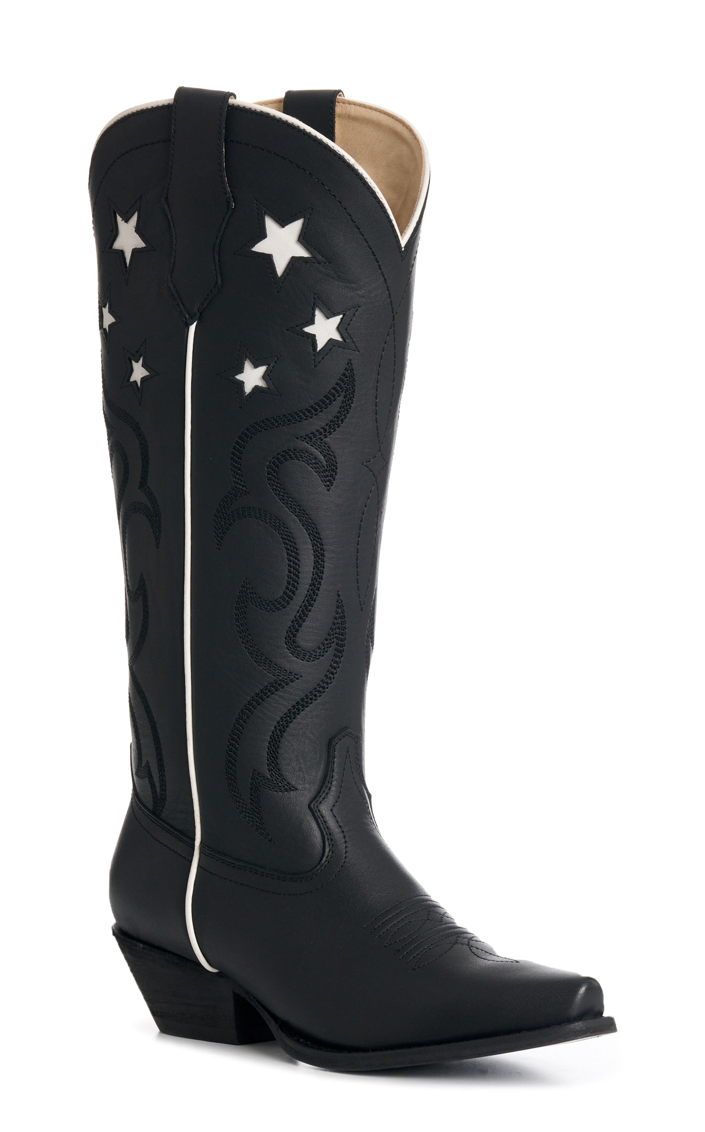 Rockin' C Women's Black & White Star Inlay Snip Toe Cowboy Boots - Image 1