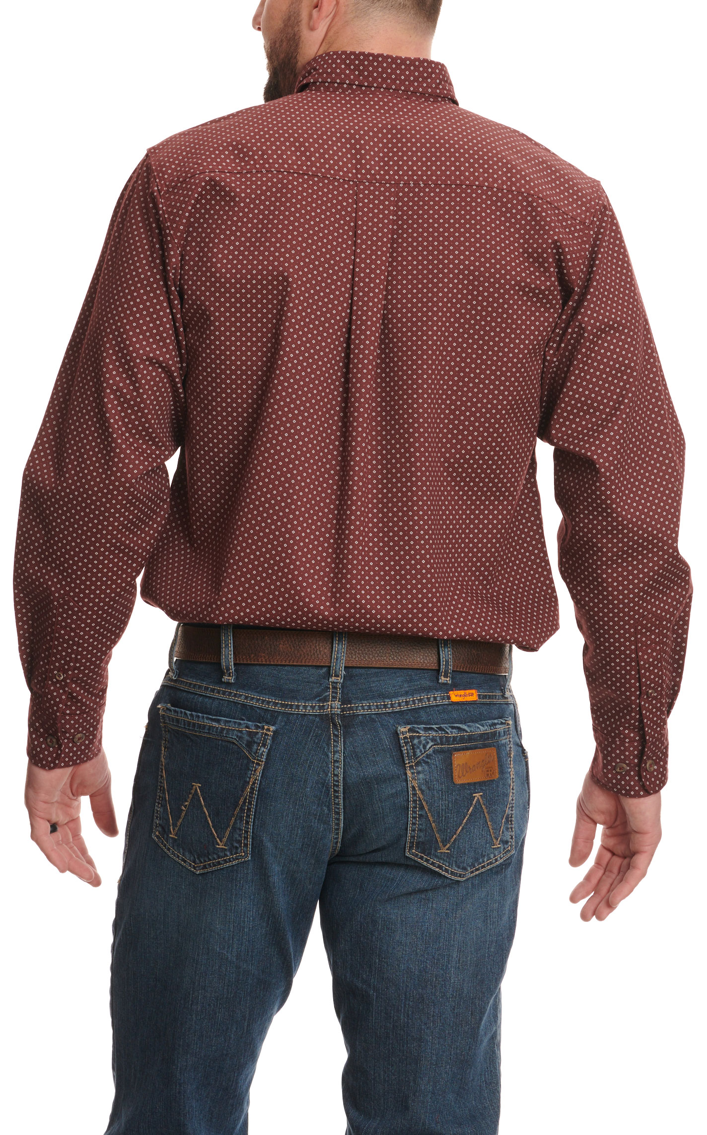 Forge Men's White with Dark Wine with Cream Geo Print Long Sleeve FR Western Work Shirt - Image 1