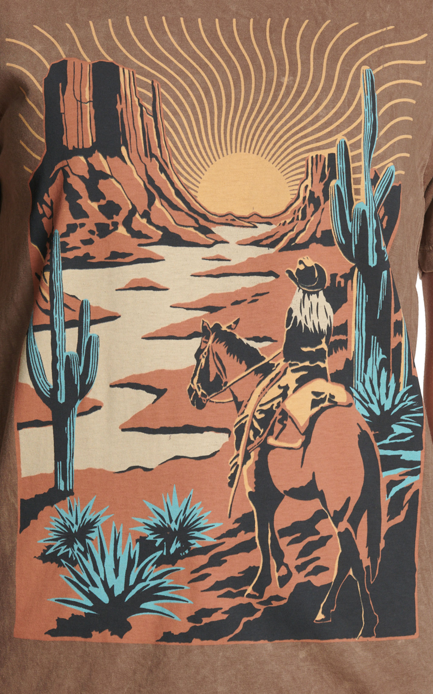 Lotus Fashion Women's Mocha Cowboy Scene Graphic T-Shirt - Image 1