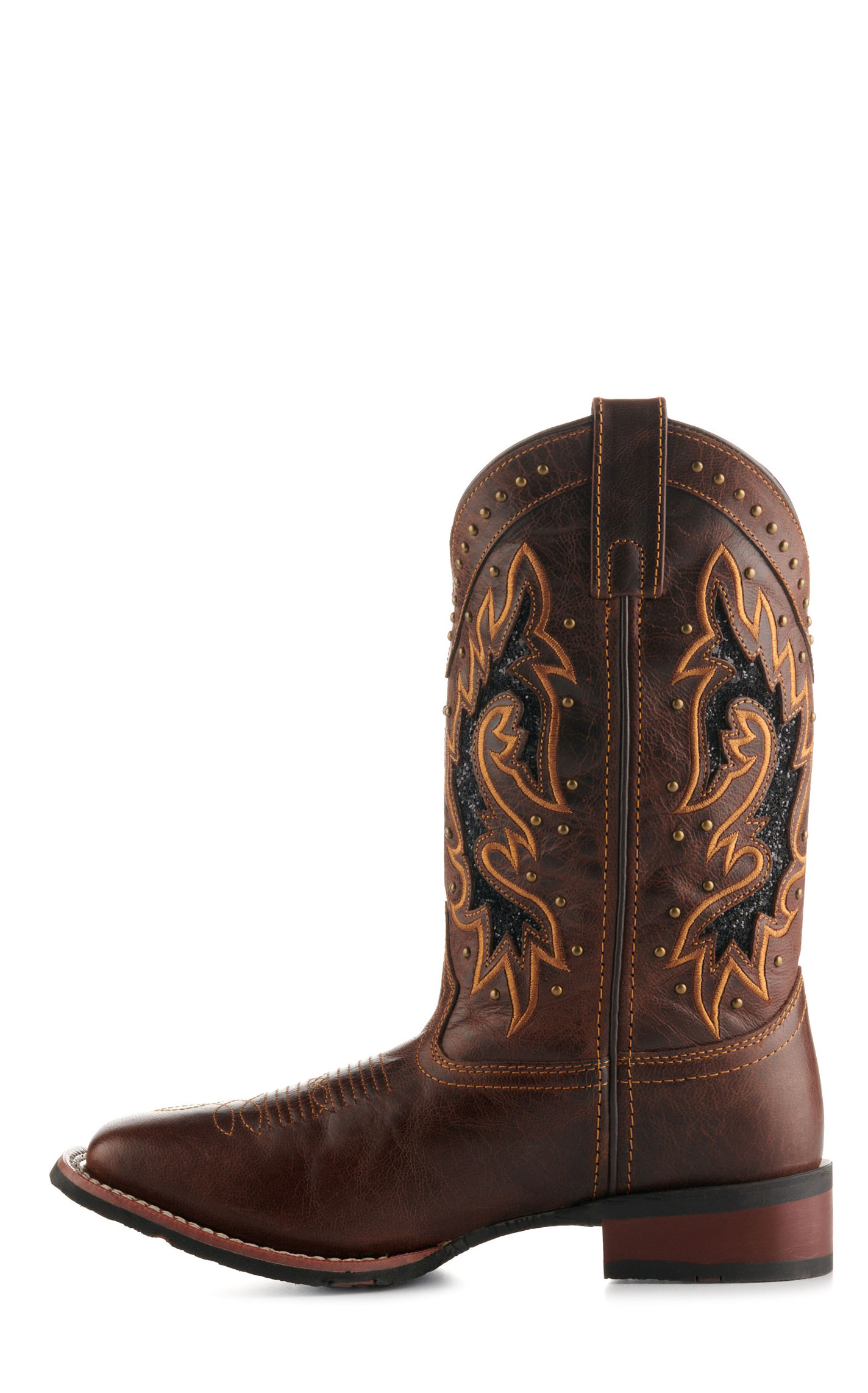 Laredo Women's Lockhart Brown with Black Glitter Inlay Square Toe Cowboy Boots - Image 1