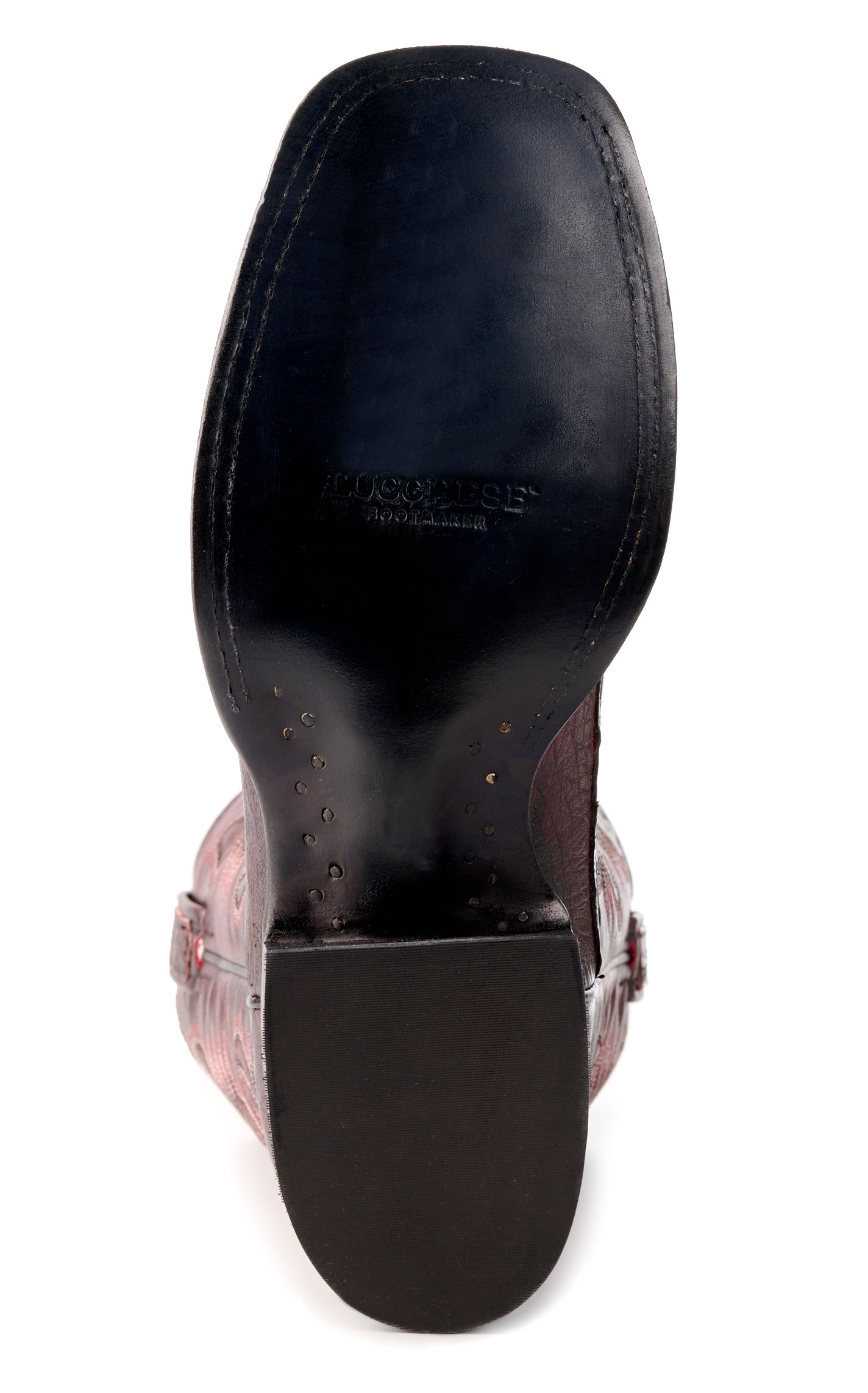 Lucchese Men's 1883 Black Cherry Caiman Tail and Smooth Ostrich Square Toe Exotic Western Boots - Image 1