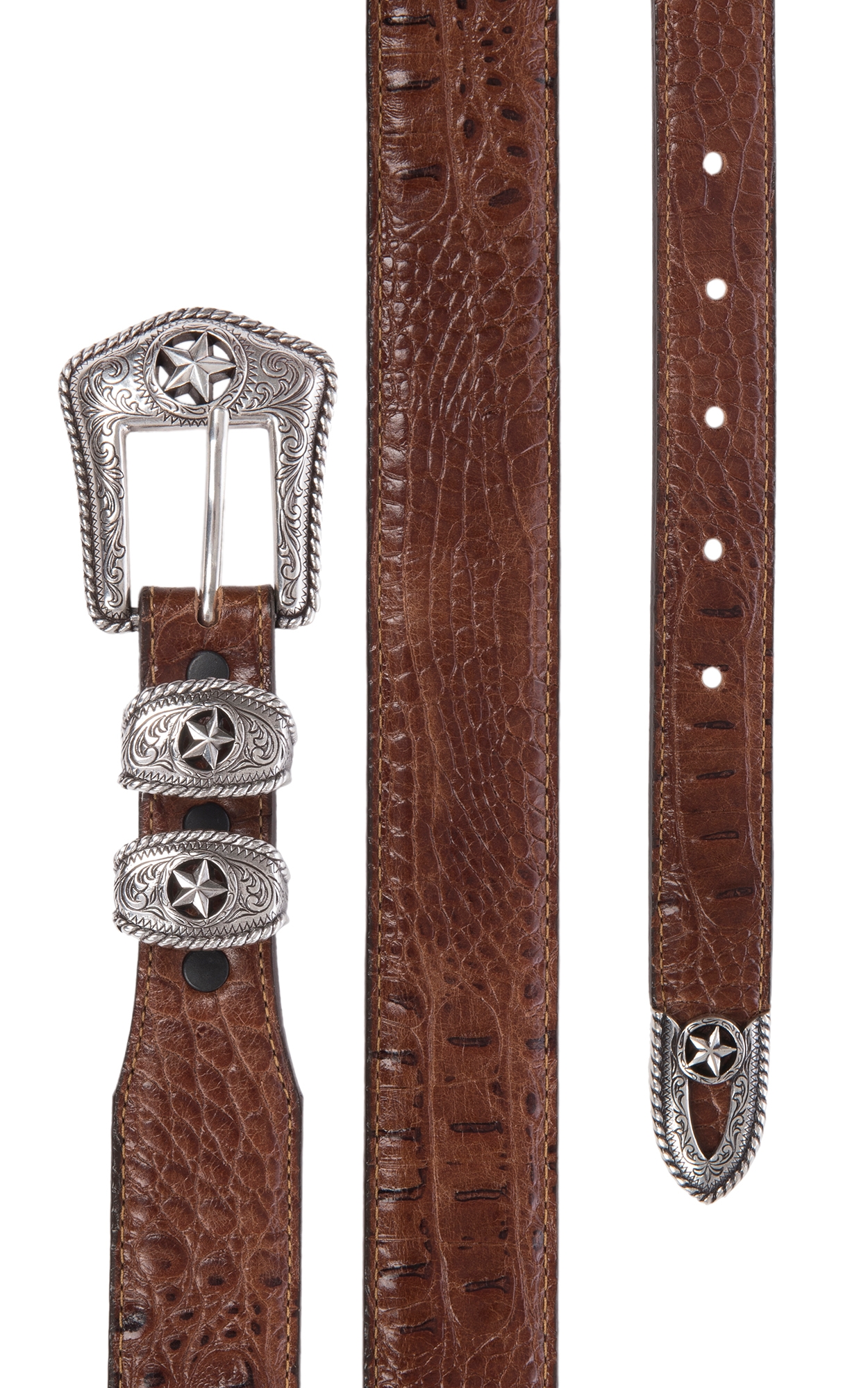 Tony Lama Men's Tan Country Crocodile Print with Silver Star Detailing Western Belt - Image 1