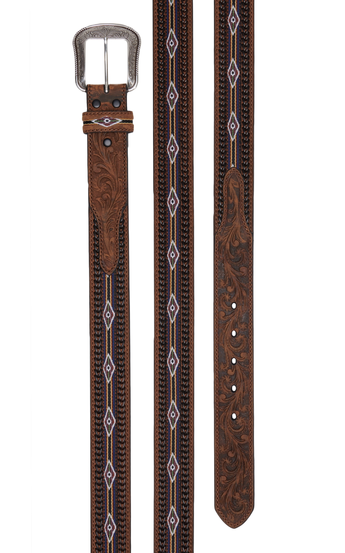 3D Belt Company Men's Brown with Southwest Stitch Western Belt - Image 1