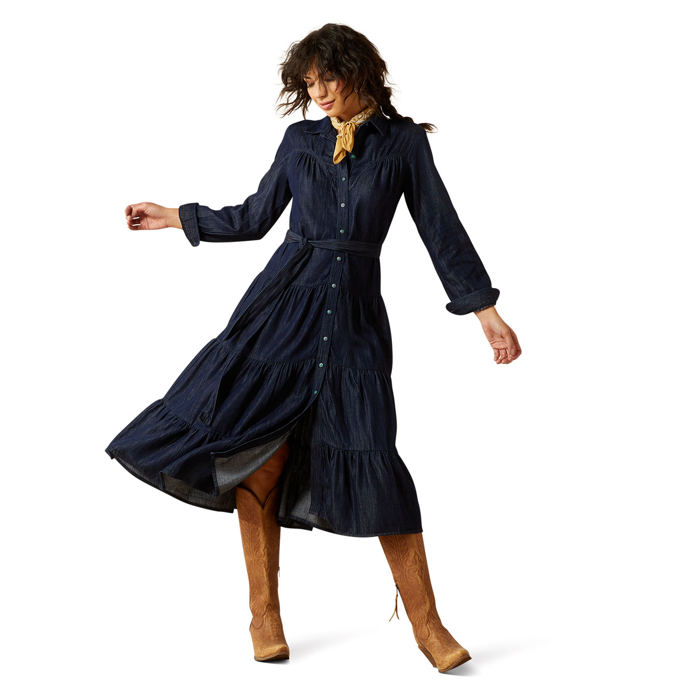 Ariat Women's Sahara Blue Denim Tiered Dress - Image 1