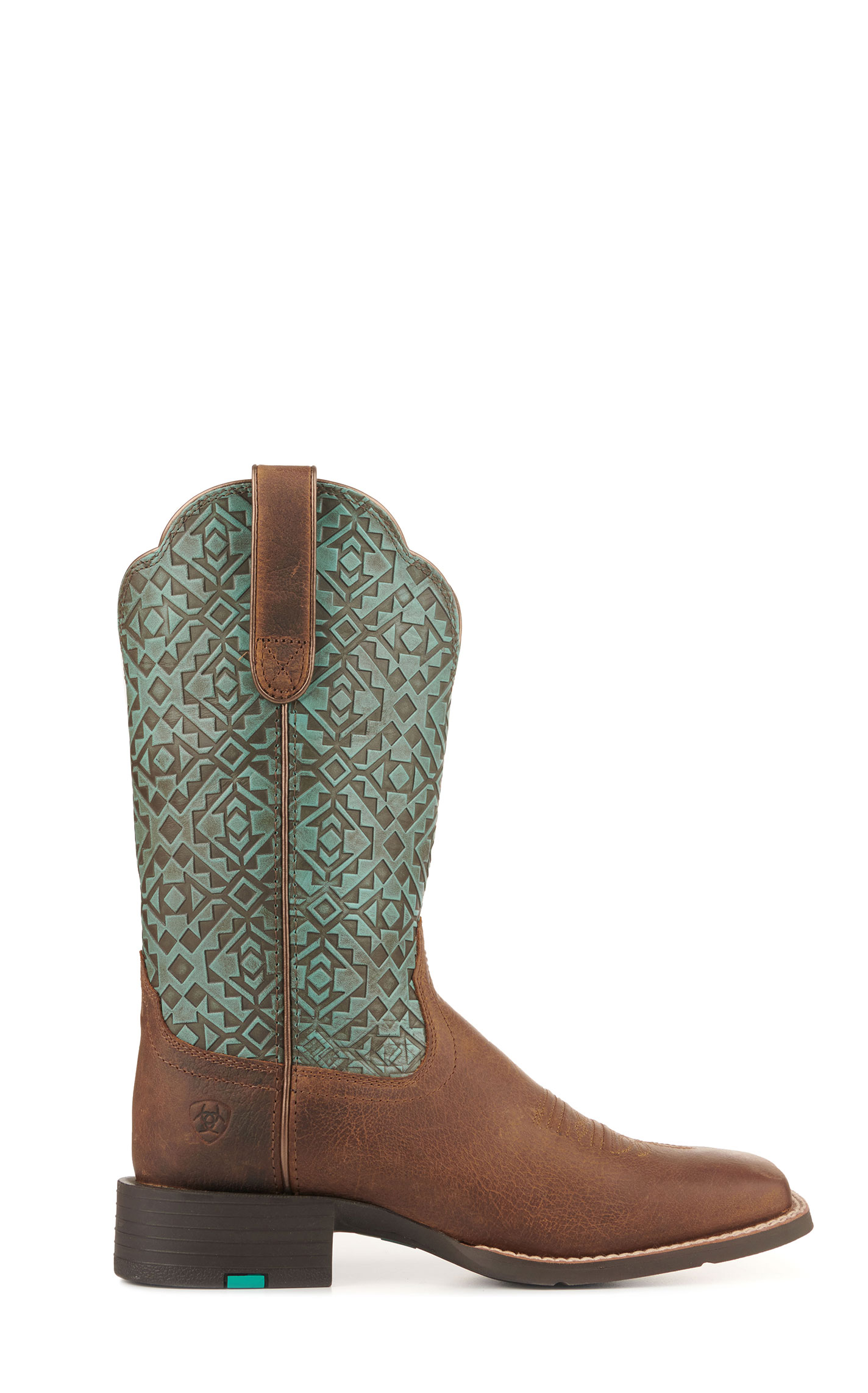 Ariat Women's Round Up Brown and Turquoise Blanket Embossed Wide Square Toe Cowboy Boots - Image 1
