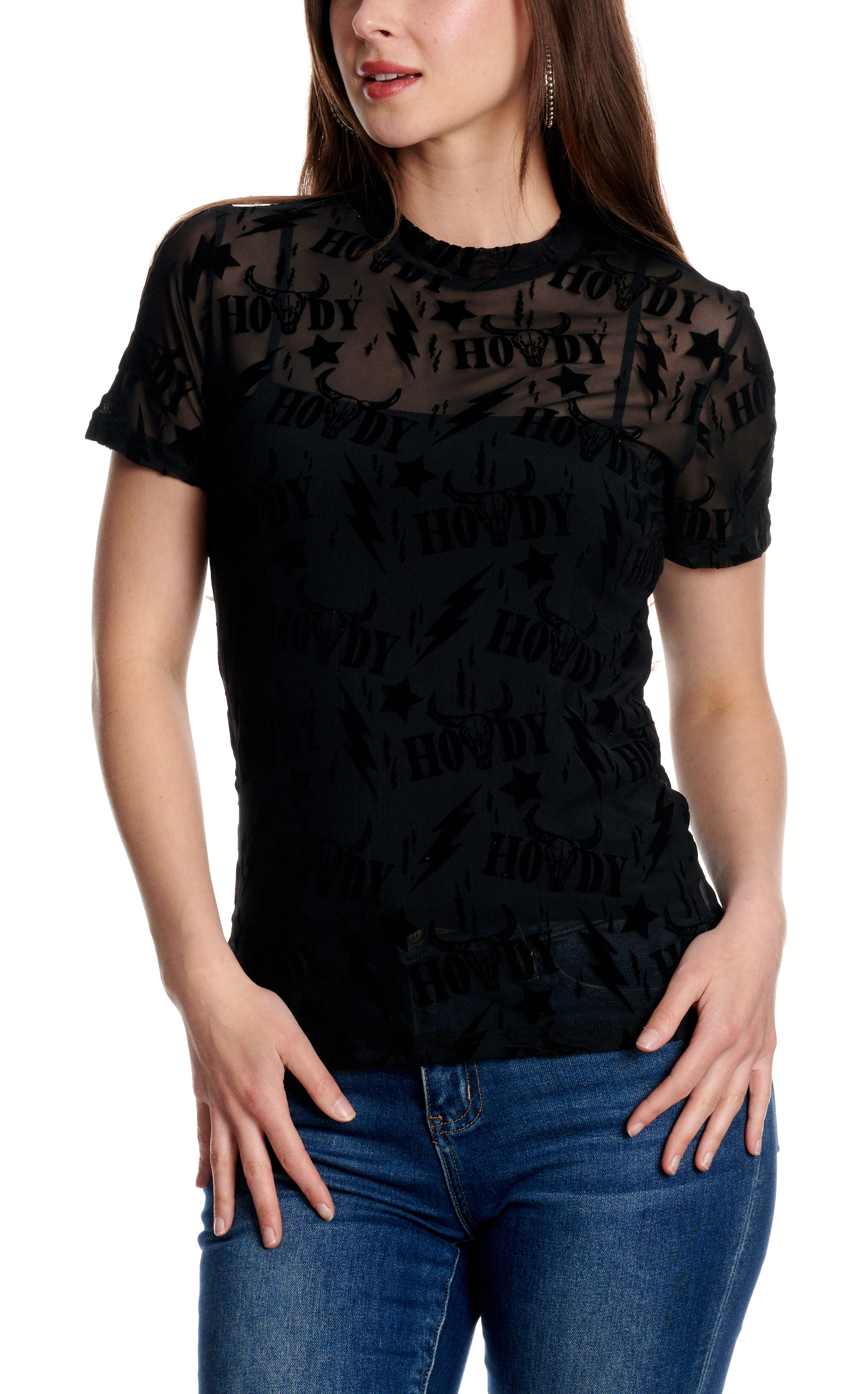 Merigold Kiss Women's Thunder Roll Black Mesh Top - Image 1
