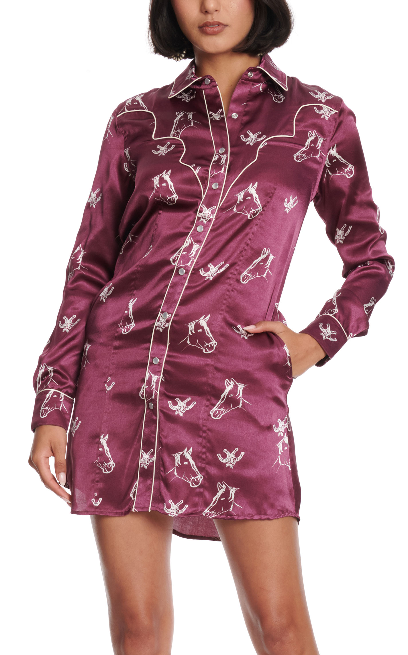 Panhandle Women's Maroon & White Horse Print Dress - Image 1