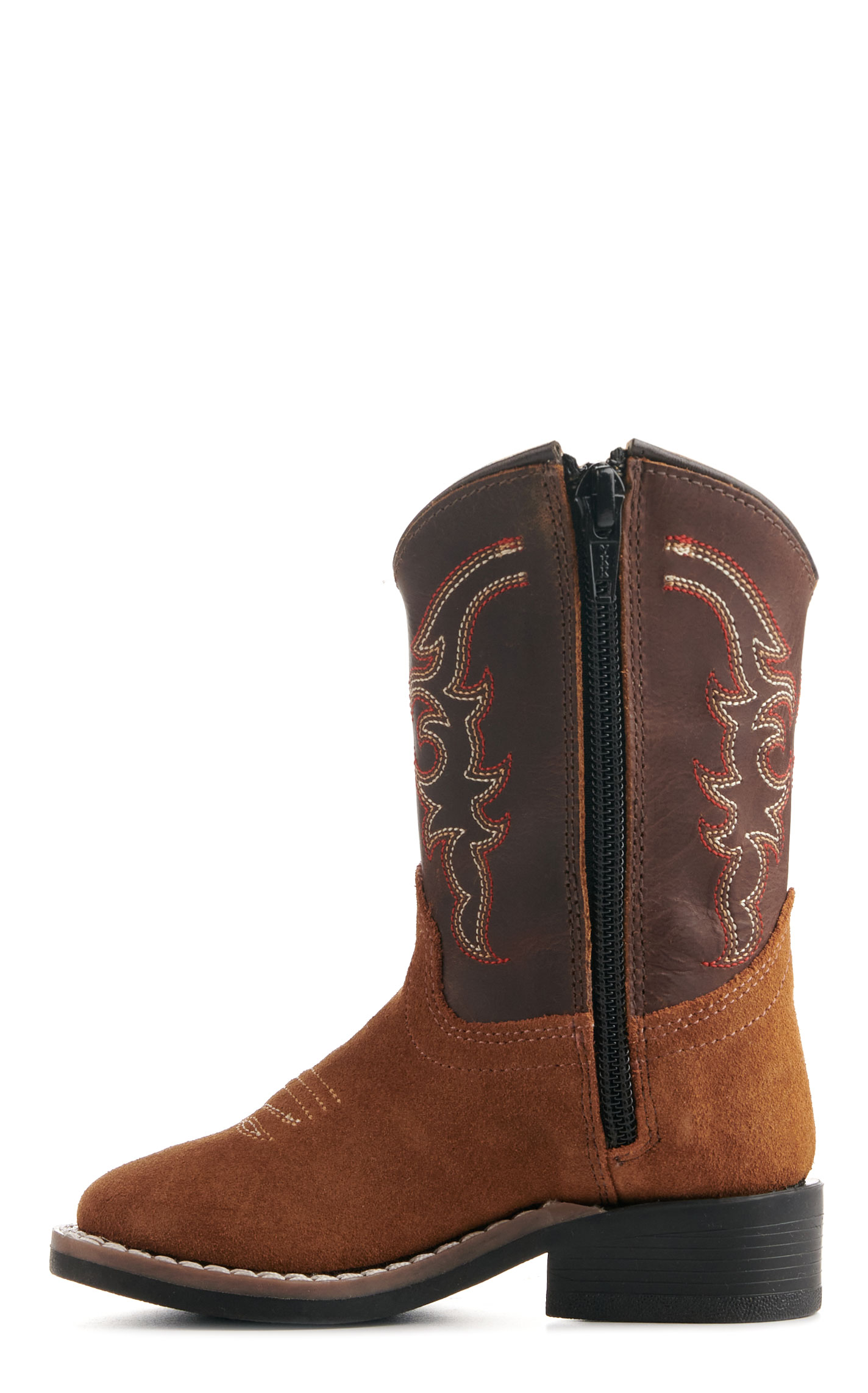 Old West Toddlers Light Brown and Dark Brown Wide Square Toe Cowboy Boots - Image 1