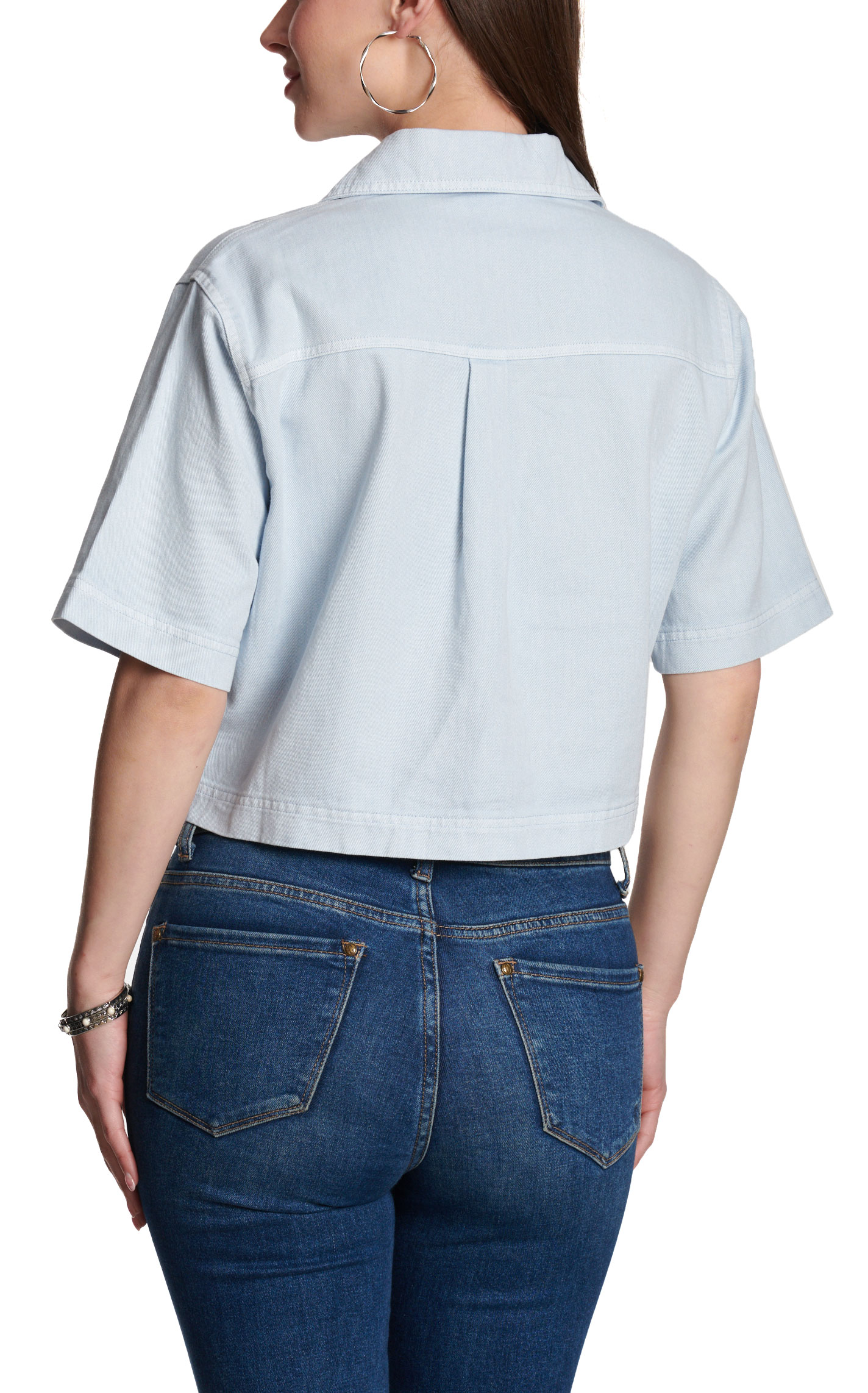 Double Zero Women’s Ice Blue Short Sleeve Cropped Top - Image 1