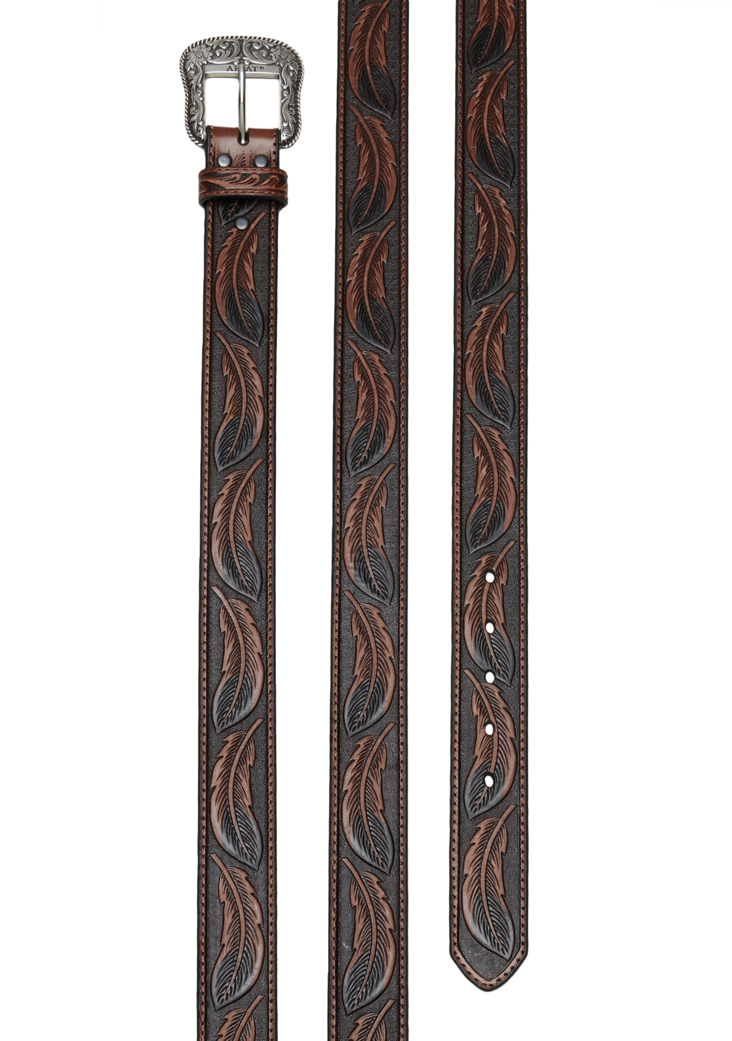 Ariat Men's Leather Feather With Tooled Sliver Buckle Western Belt - Image 1