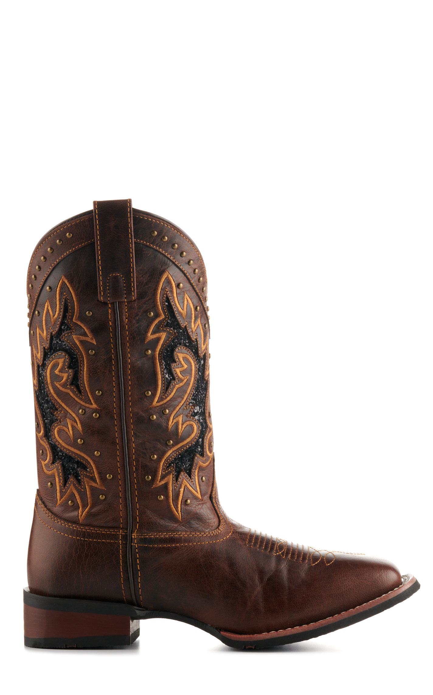 Laredo Women's Lockhart Brown with Black Glitter Inlay Square Toe Cowboy Boots - Image 1