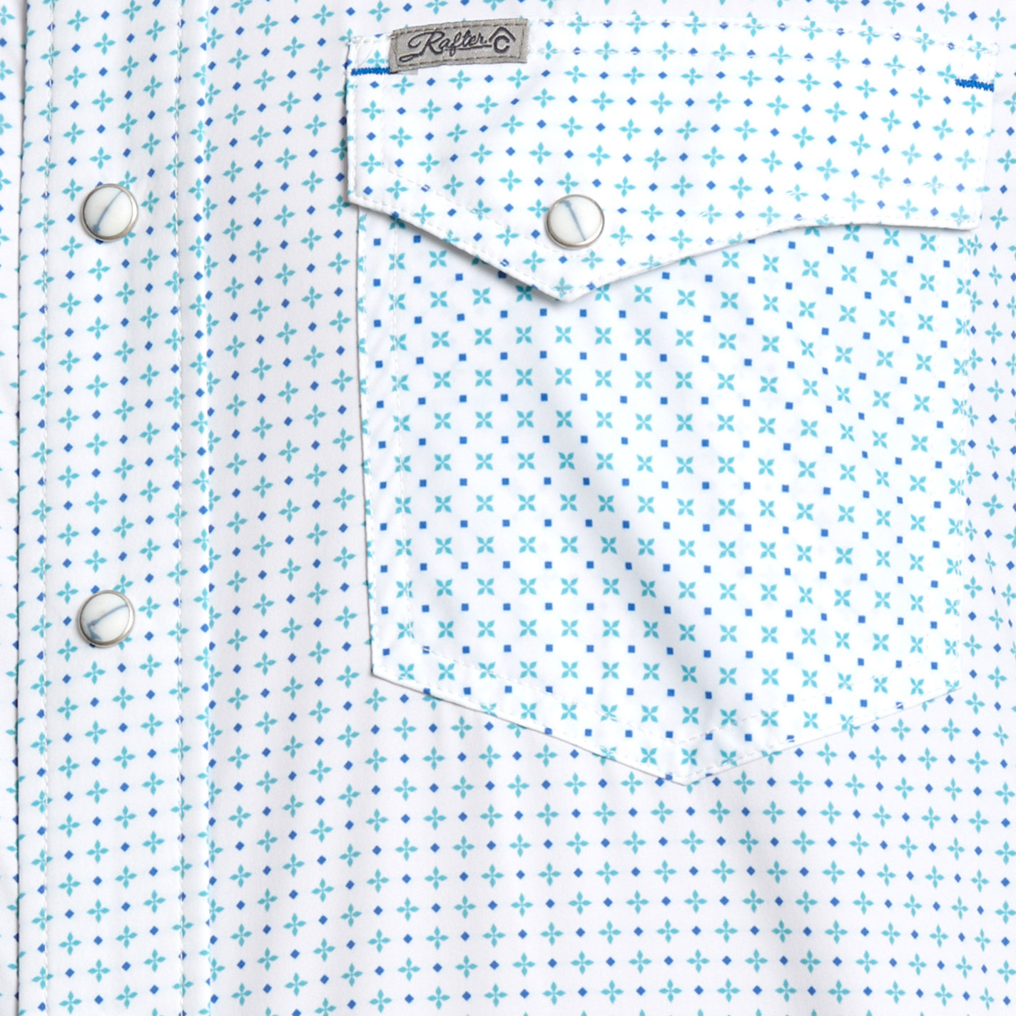 Rafter C Men's White & Turquoise Geo Print Western Shirt - Image 1