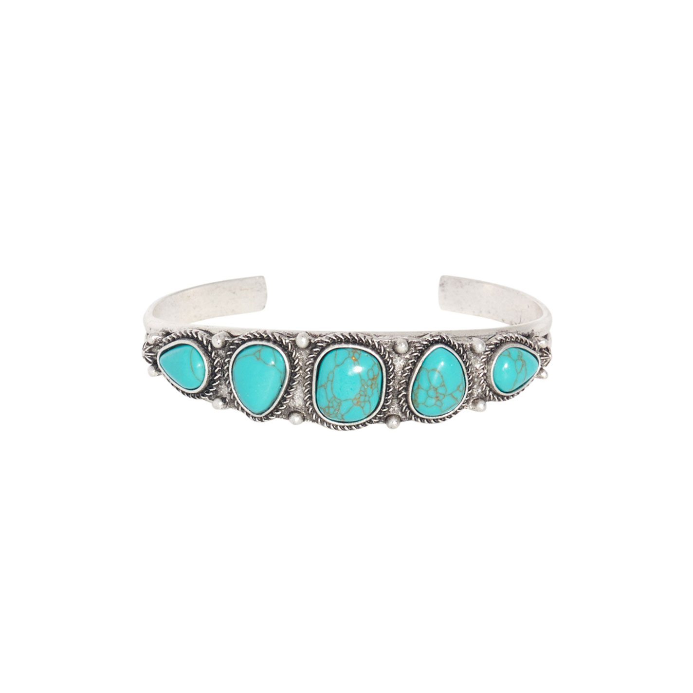 Rockin' C Silver & Turquoise Stone Cuff Bracelet - Image 1