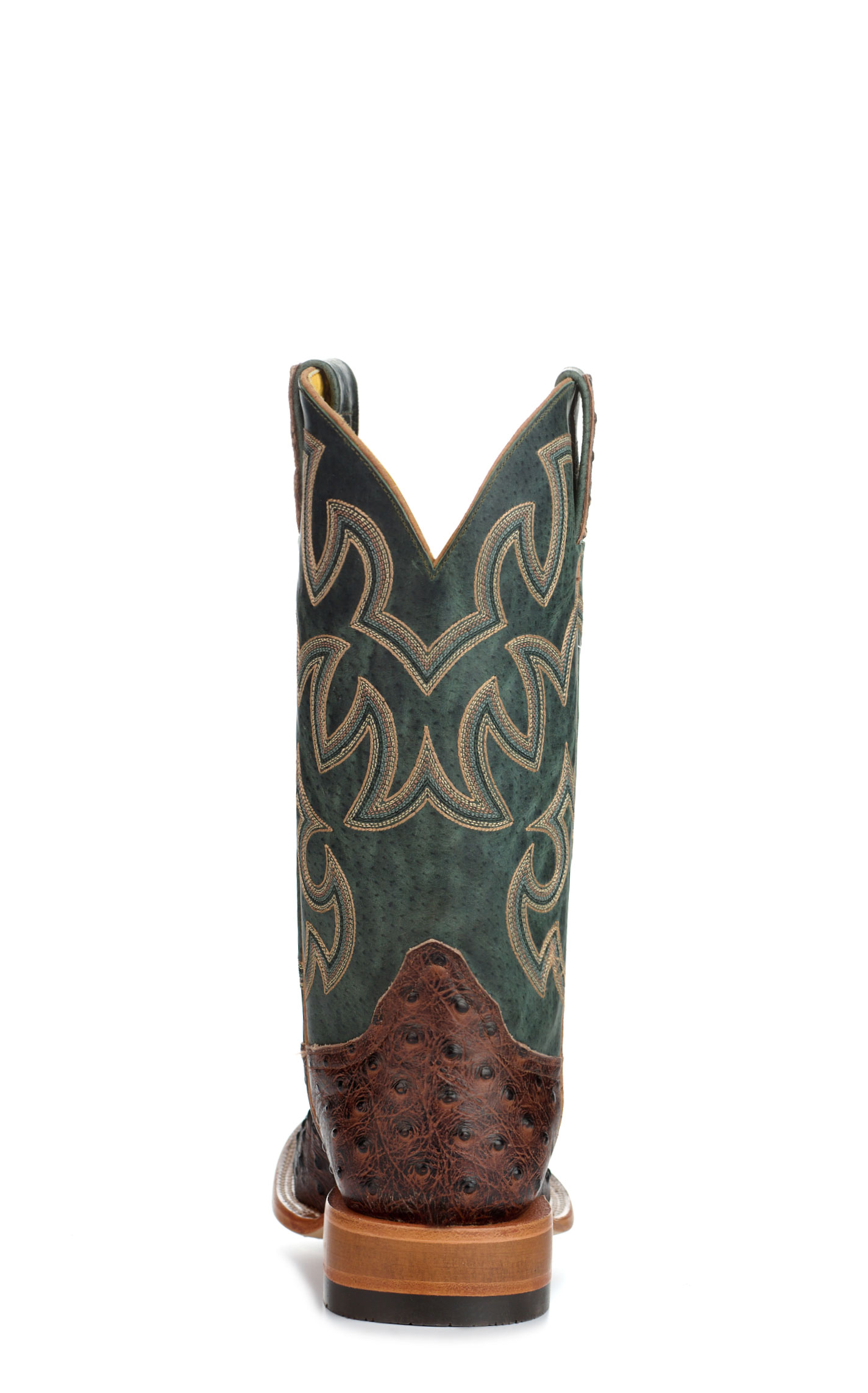 Cavender's Men's Endurance Deep Green and Brown Ostrich Print Wide Square Toe Cowboy Boots  - Image 1