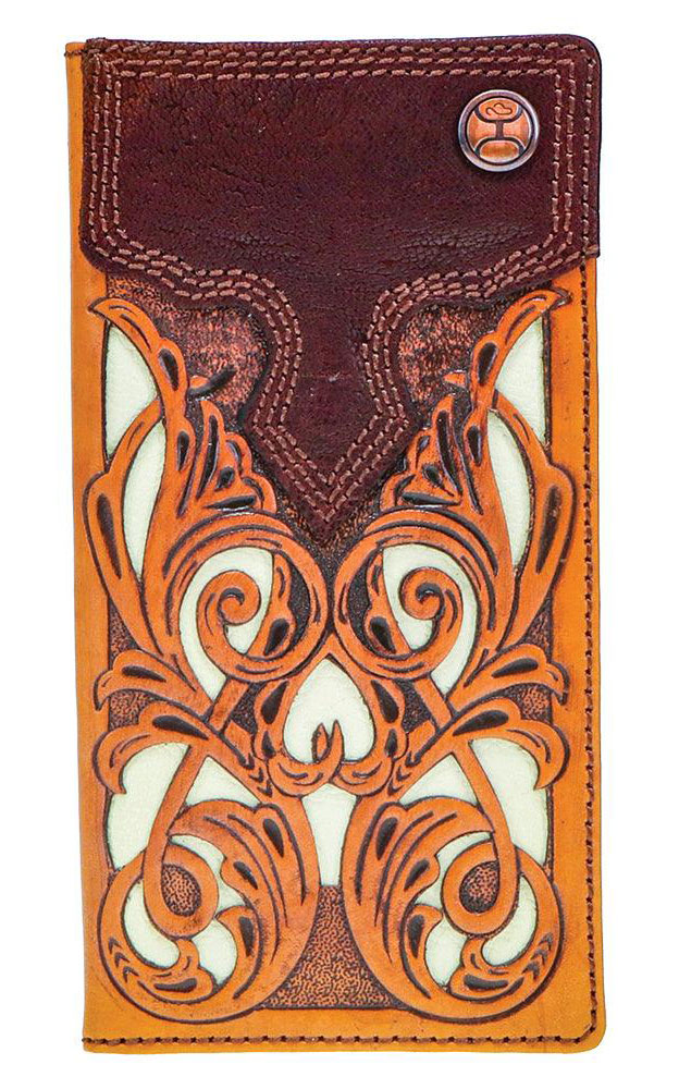 Hooey Men's Chocolate & Buttery-Tan Tooled Genuine Leather Cream Inlay Rodeo Wallet - Image 1