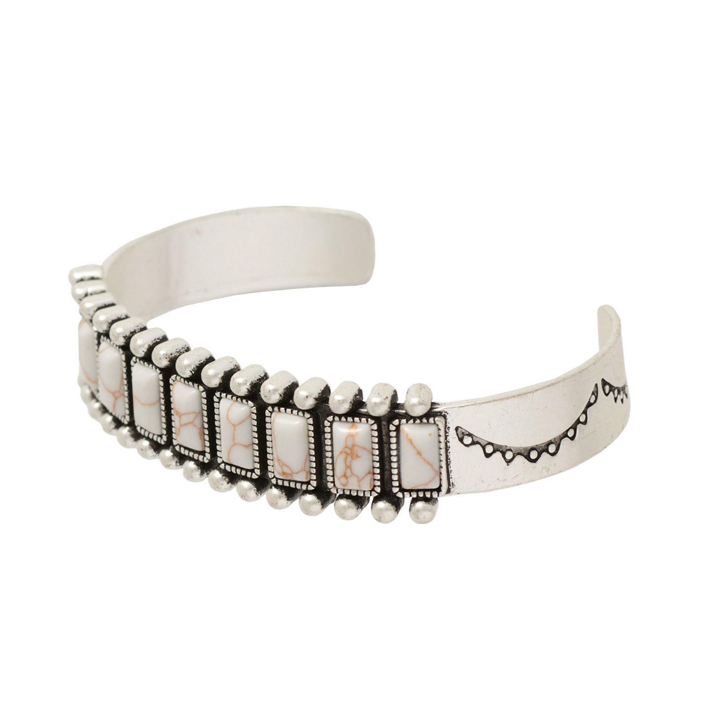 Rockin C Silver Beaded & White Stone Cuff Bracelet - Image 1