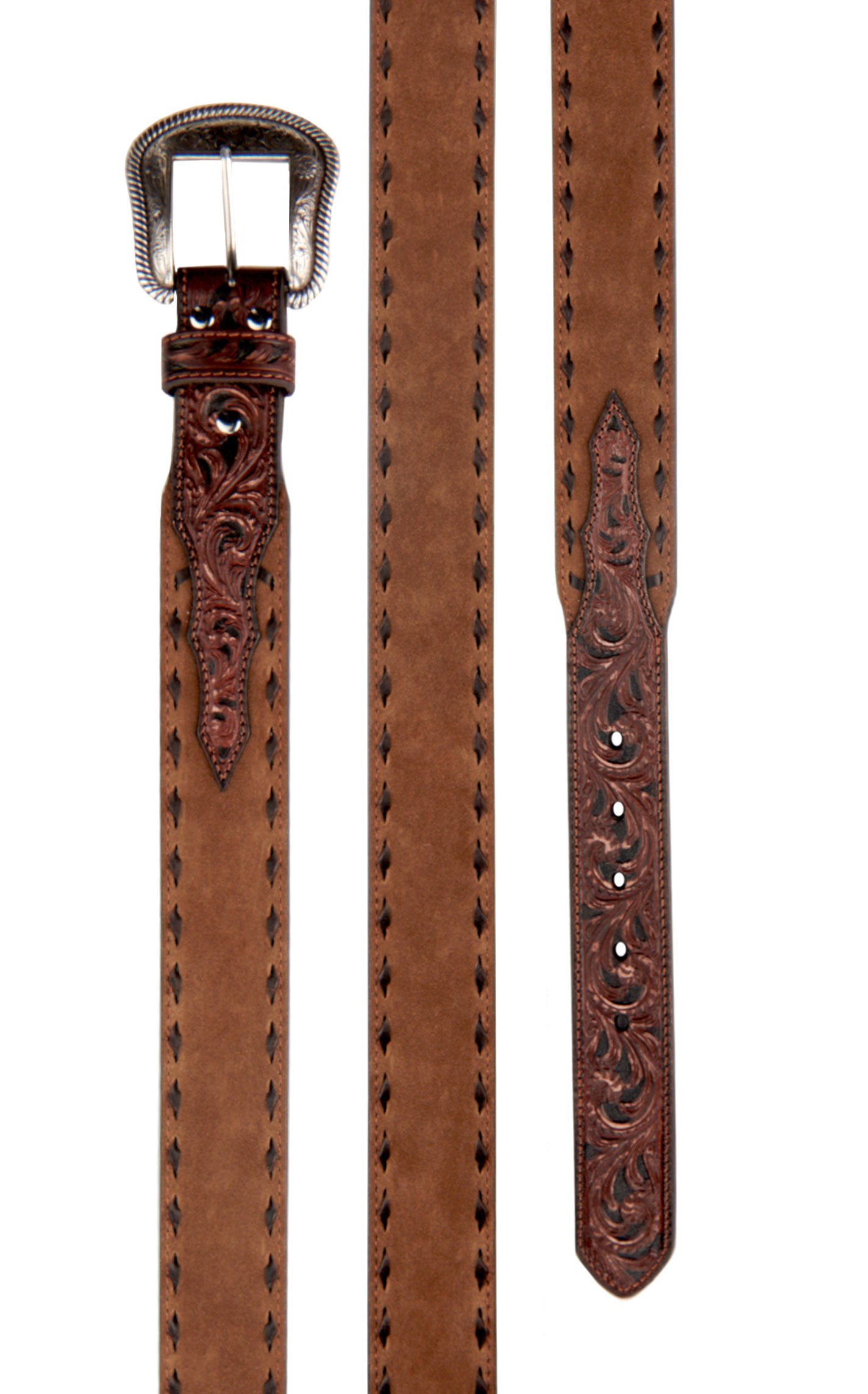 Nocona Men's Leather Coffee Roughout Western Belt - Image 1