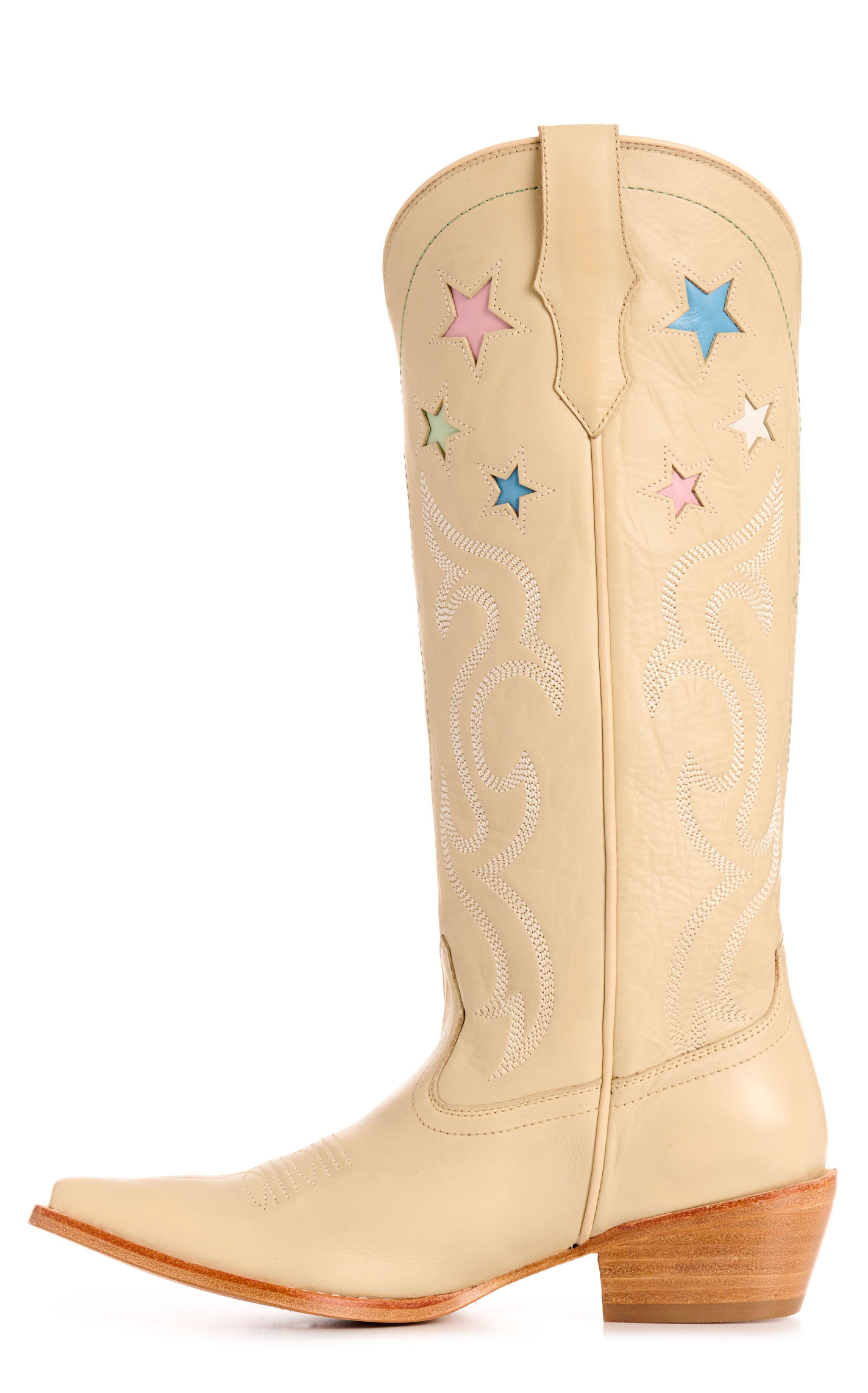 Rockin' C Women’s Ivory with Star Inlays Snip Toe Tall Cowboy Boots - Image 1