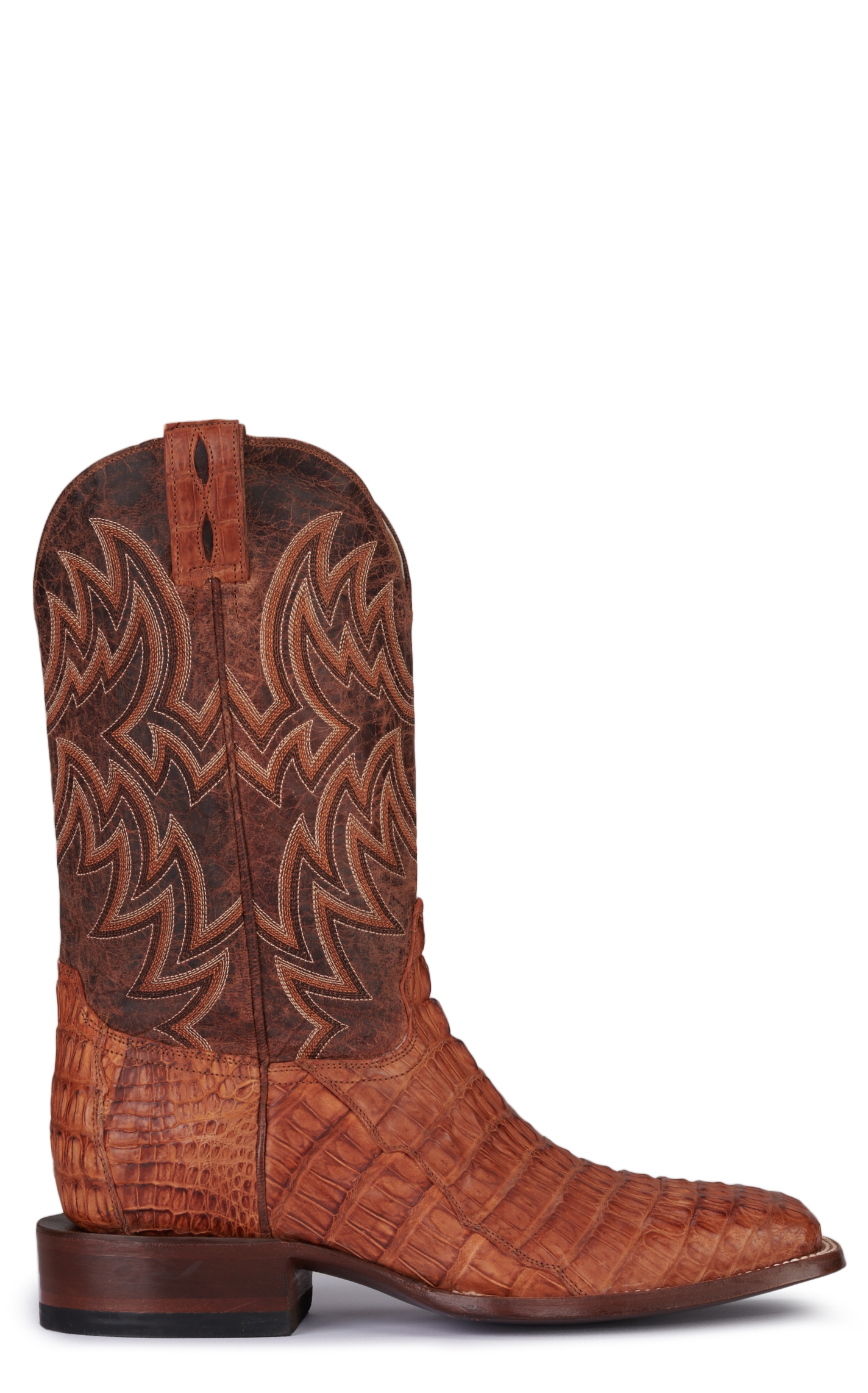 Cavender's Men's Cognac and Peanut Reverse Caiman Tail Wide Square Toe Exotic Cowboy Boot - Image 1