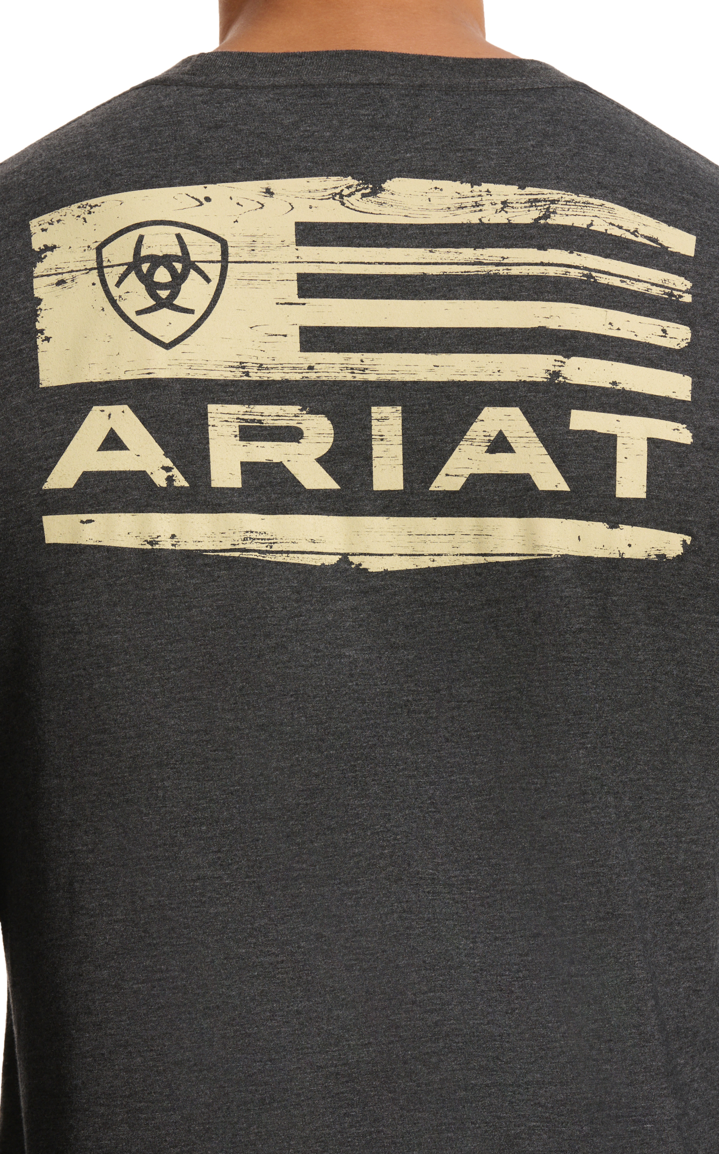 Ariat Men's Charcoal Woodgrain Flag Logo Graphic T-Shirt - Image 1