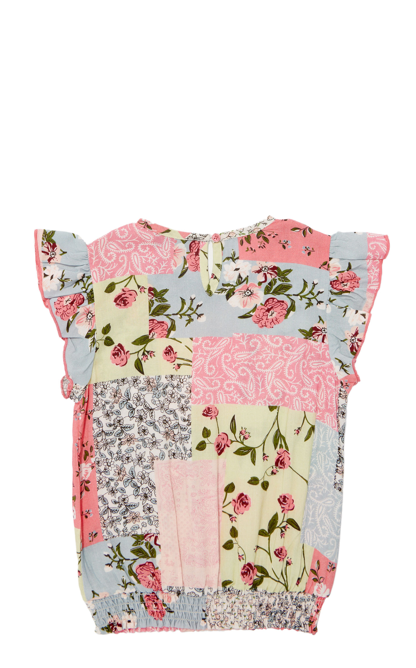 Rockin' C Girl's Pink Patchwork Ruffle Sleeve Top - Image 1