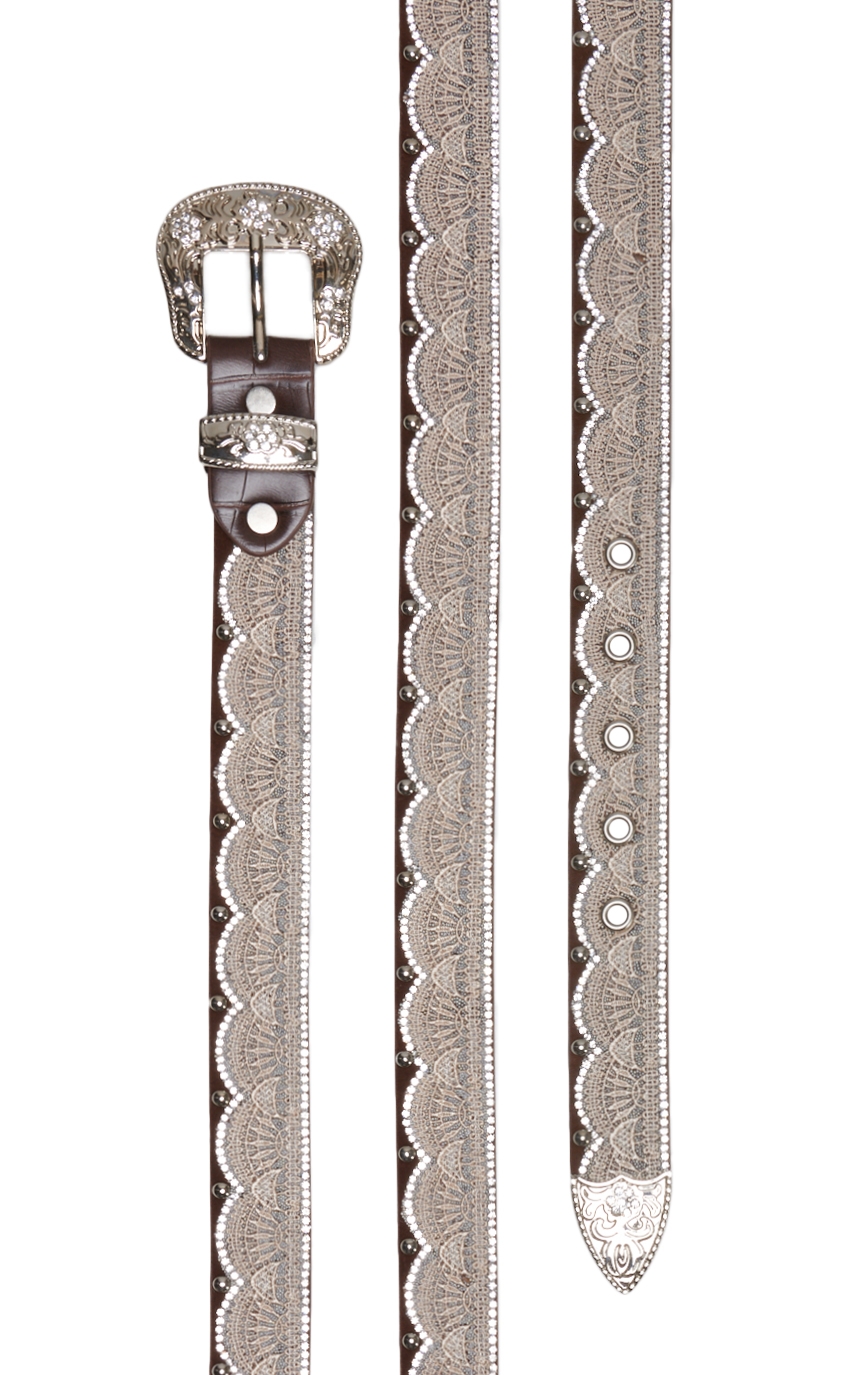 Angel Ranch Girls' Brown Lace, Crystal and Stud Western Belt - Image 1